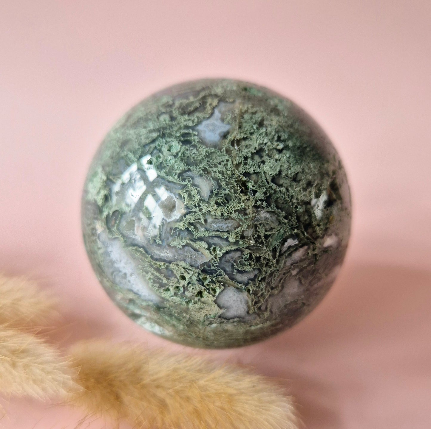 Kristall Edelstein Kugel Moosachat Druzy Kugel 50mm, 272g #B