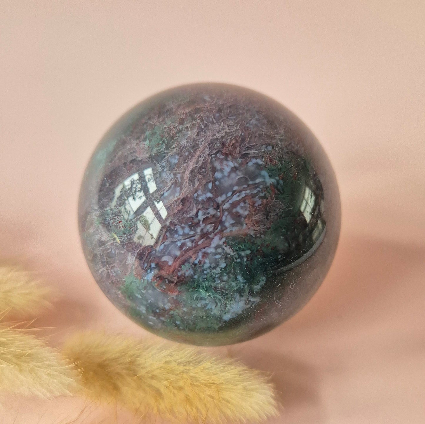 Kristall Edelstein Kugel Moosachat Druzy Kugel 50mm, 300g #C