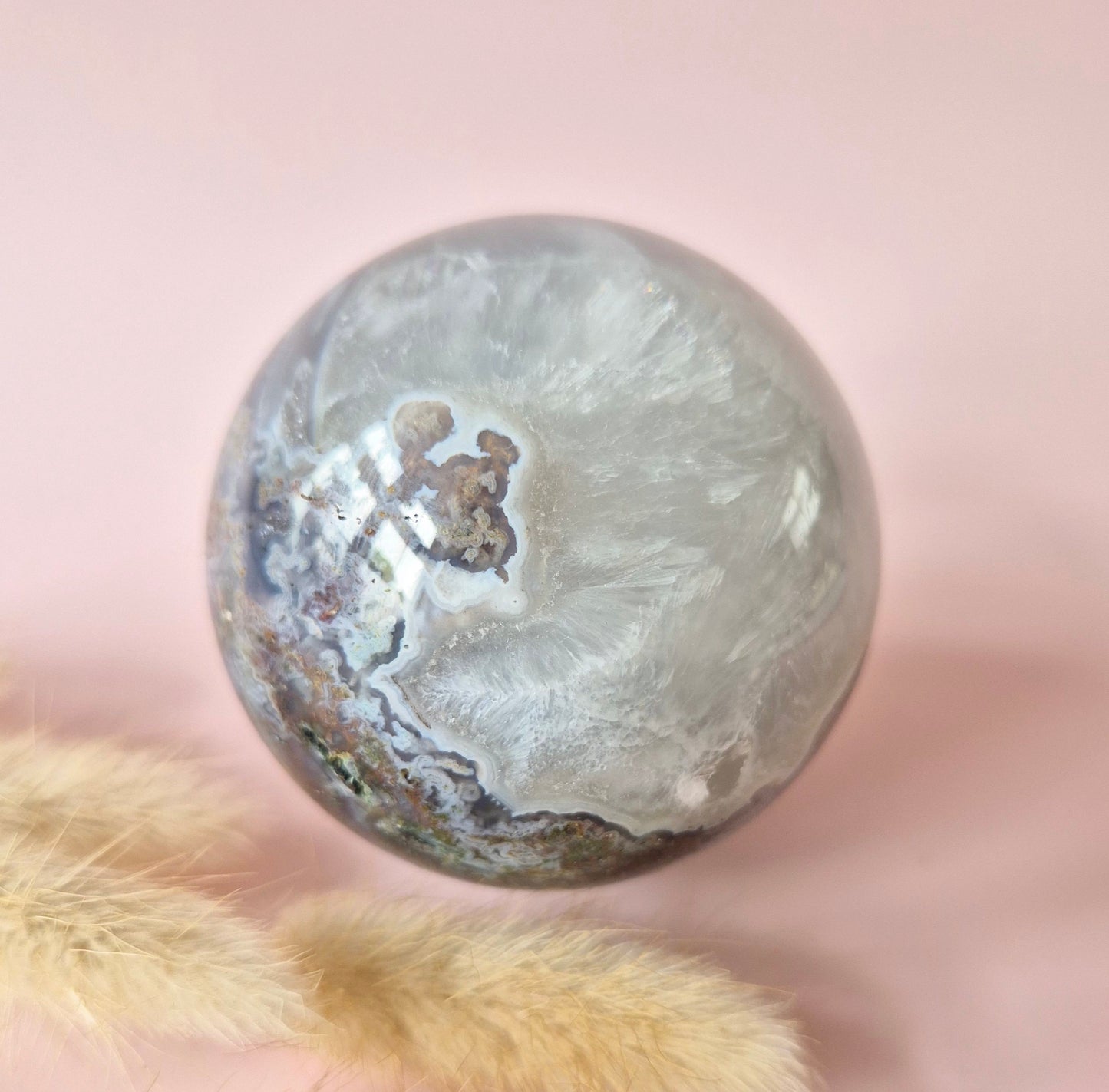 Kristall Edelstein Kugel Moosachat Druzy Kugel 55mm, 372g #G