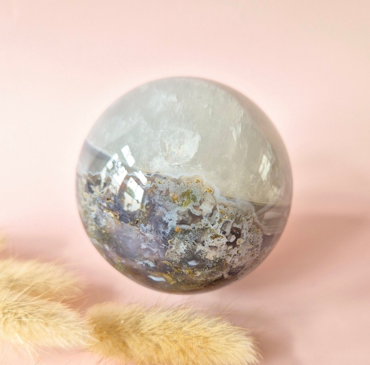 Kristall Edelstein Kugel Moosachat Druzy Kugel 55mm, 372g #G