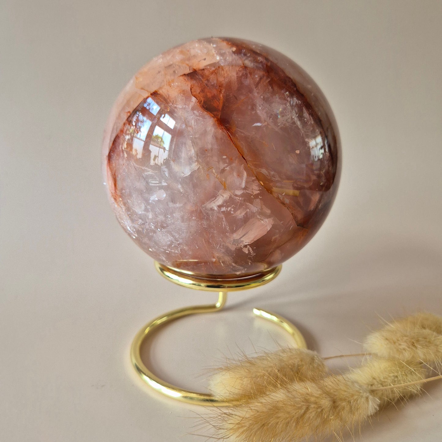 XXL Fire Quartz Crystal Ball – 13-14 cm (3259 grams) Statement piece Hematoid Quartz Sphere