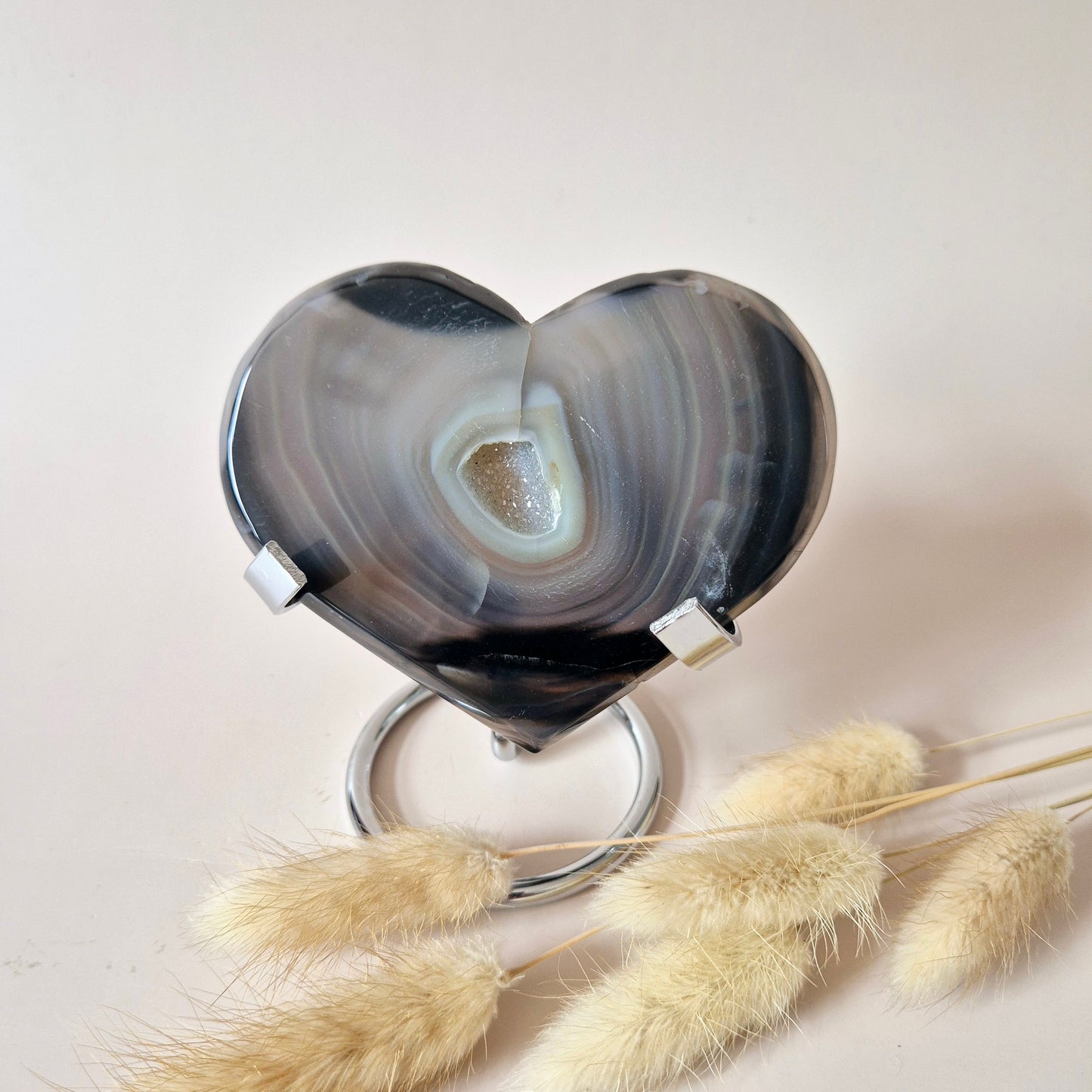 XL Druzy Grijze Agaat Edelsteen Hart – Inclusief Standaard - #21 154g 10cm