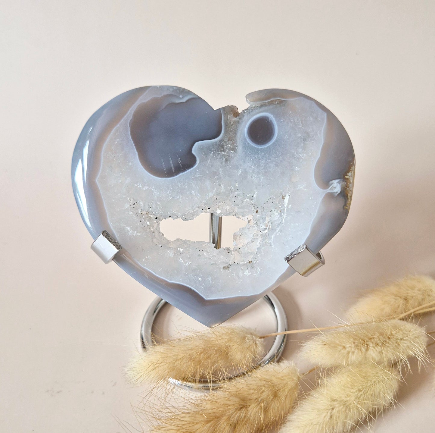 XL Druzy Grau Achat Edelstein Herz – Inklusive Ständer – #34 152g 9,5cm