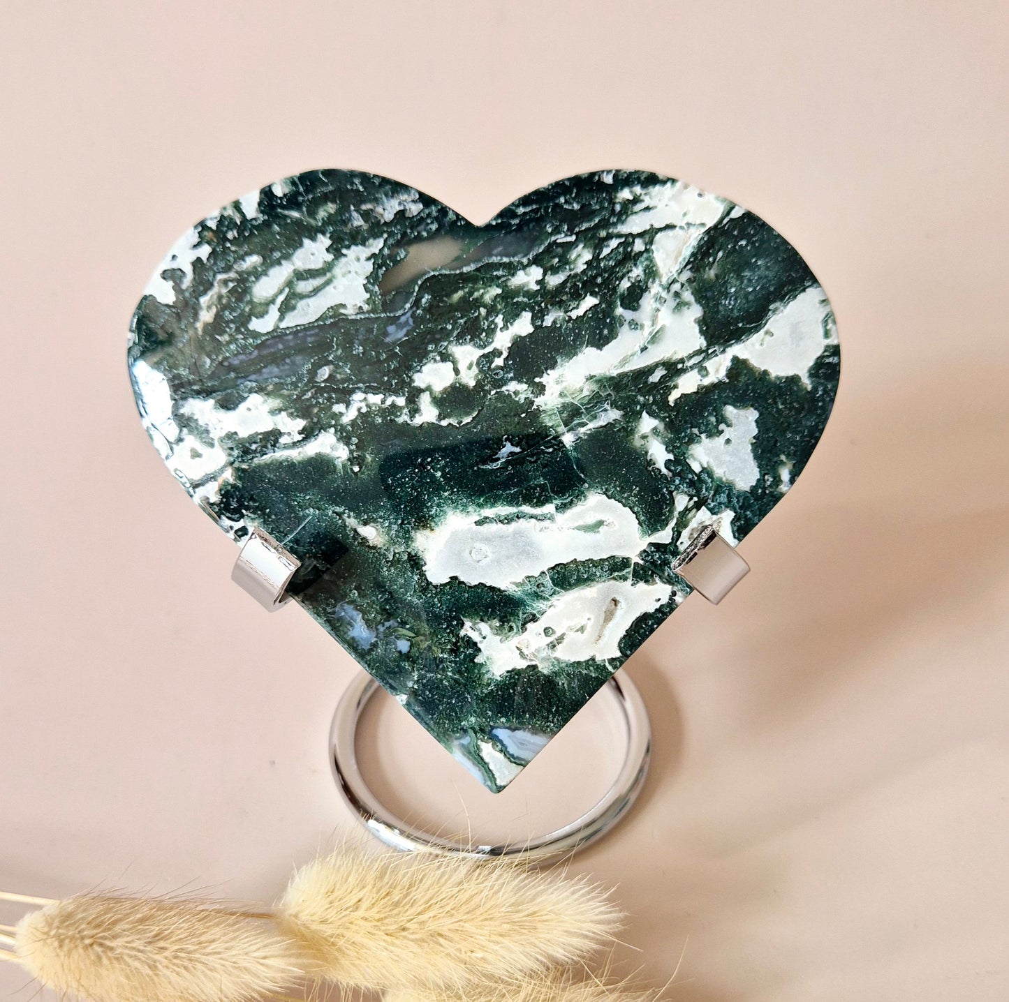 Edelsteen Druzy Mosagaat Hart op Metalen Standaard – #98 250gram