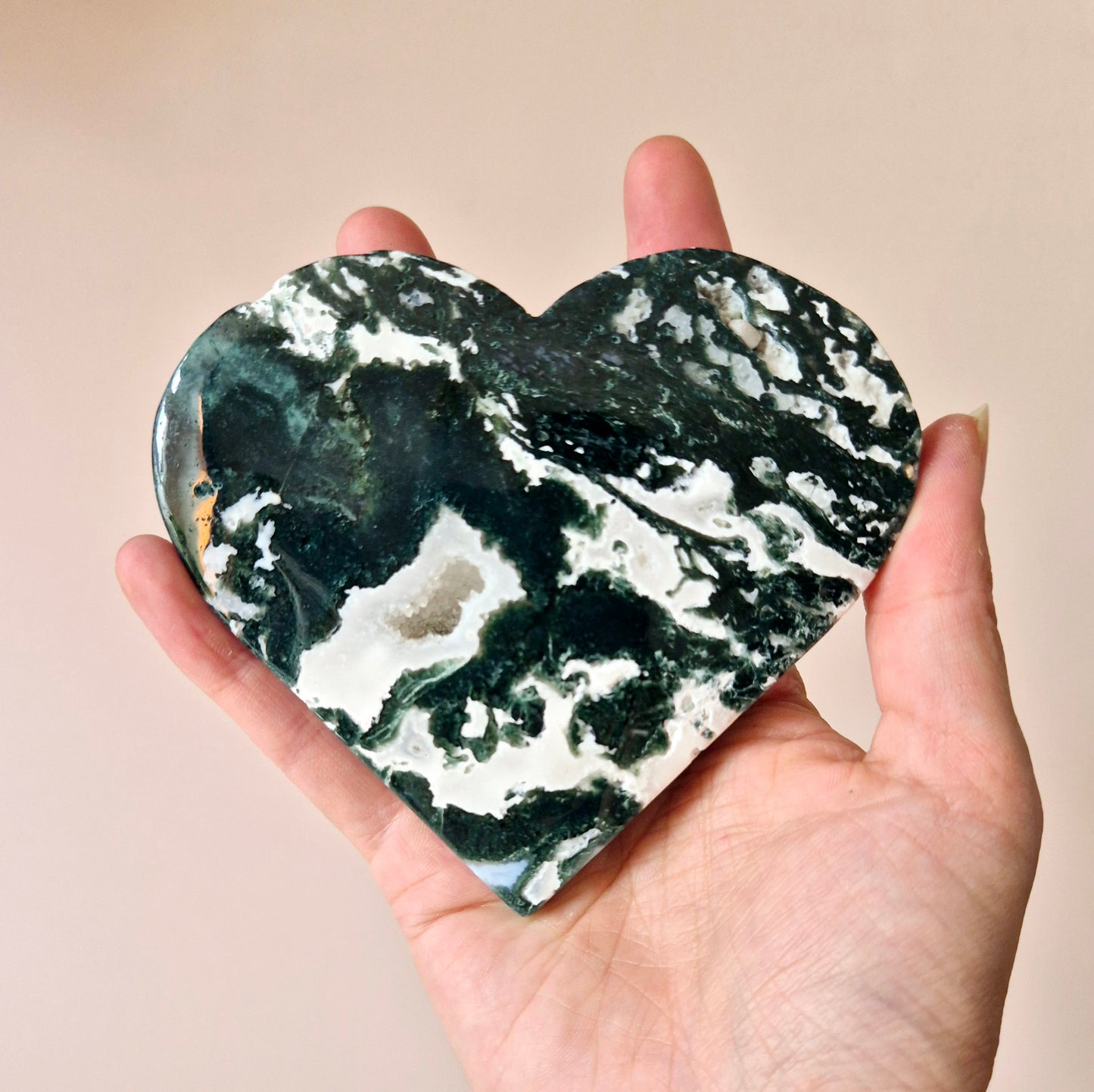 Edelsteen Druzy Mosagaat Hart op Metalen Standaard – #98 250gram