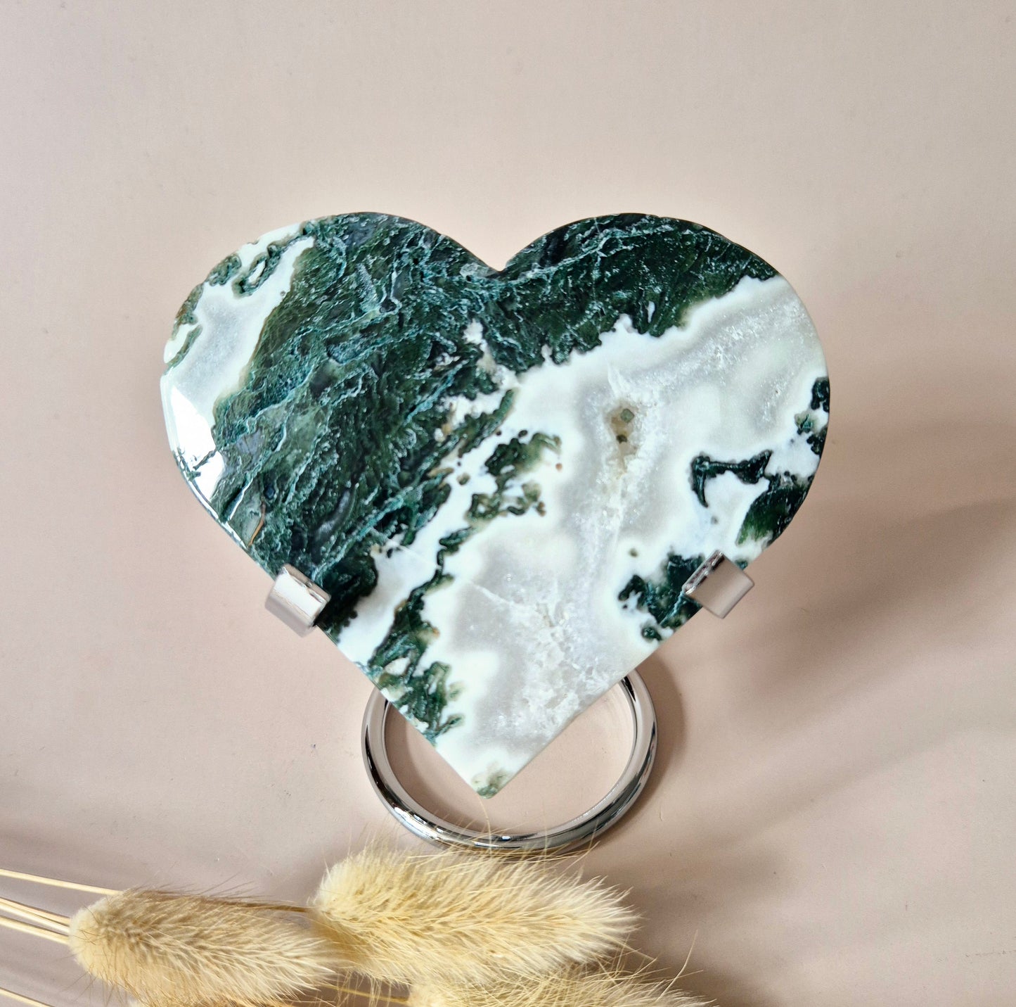 Edelsteen Druzy Mosagaat Hart op Metalen Standaard – #100 240gram