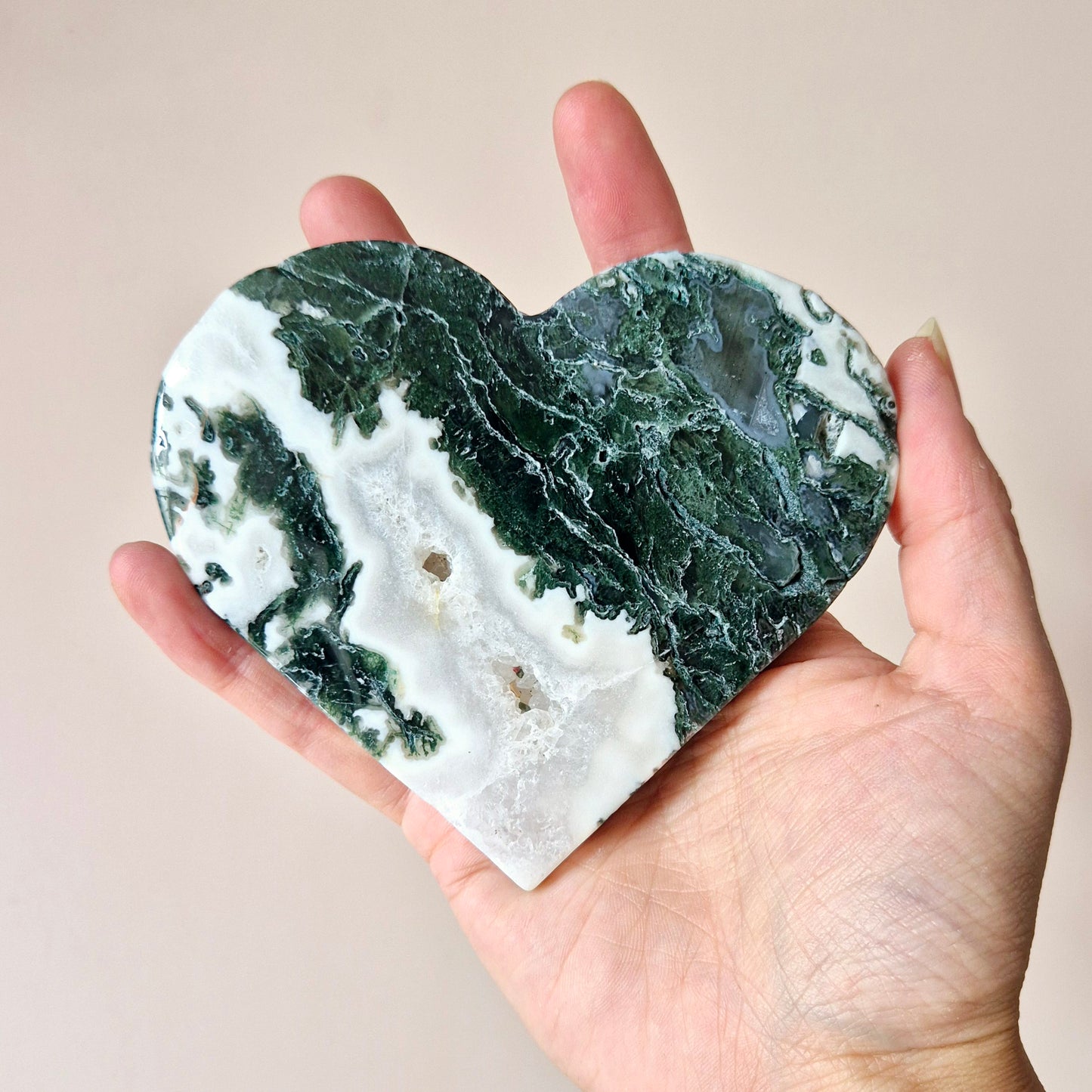 Edelsteen Druzy Mosagaat Hart op Metalen Standaard – #100 240gram