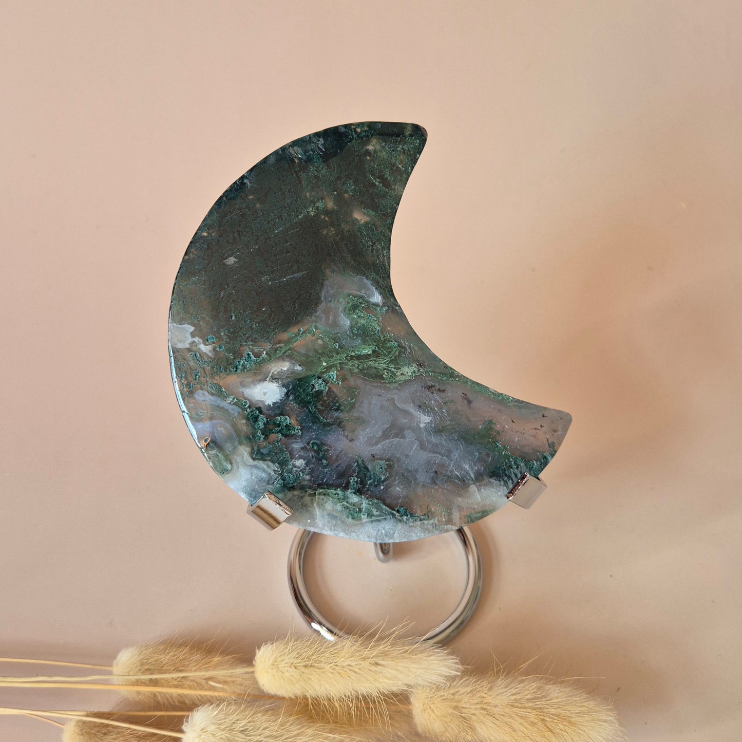XL Edelsteen Mosagaat Maan op Standaard (Druzy & Patronen) #160 - 144g
