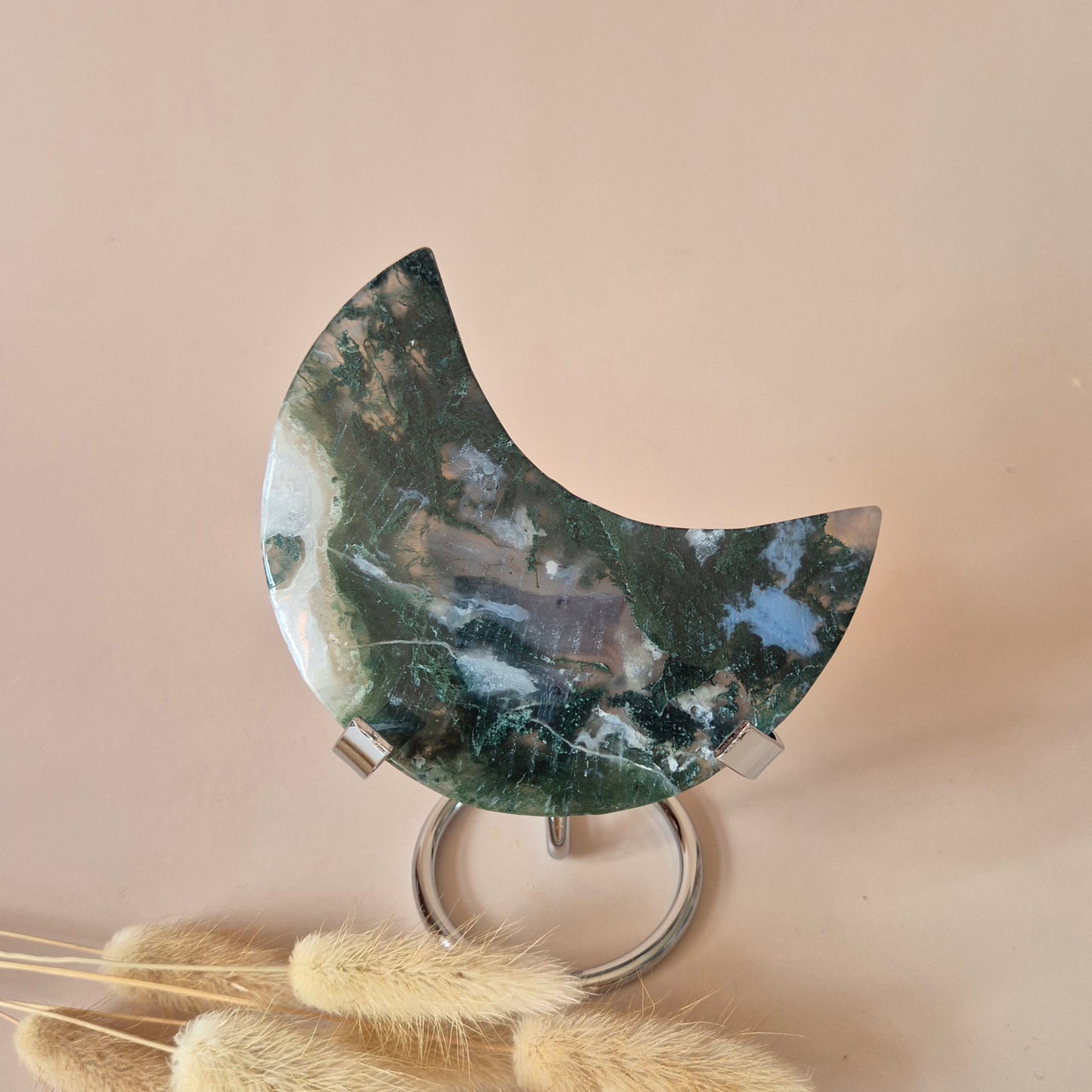 XL Edelsteen Mosagaat Maan op Standaard (Druzy & Patronen) #163 - 150g
