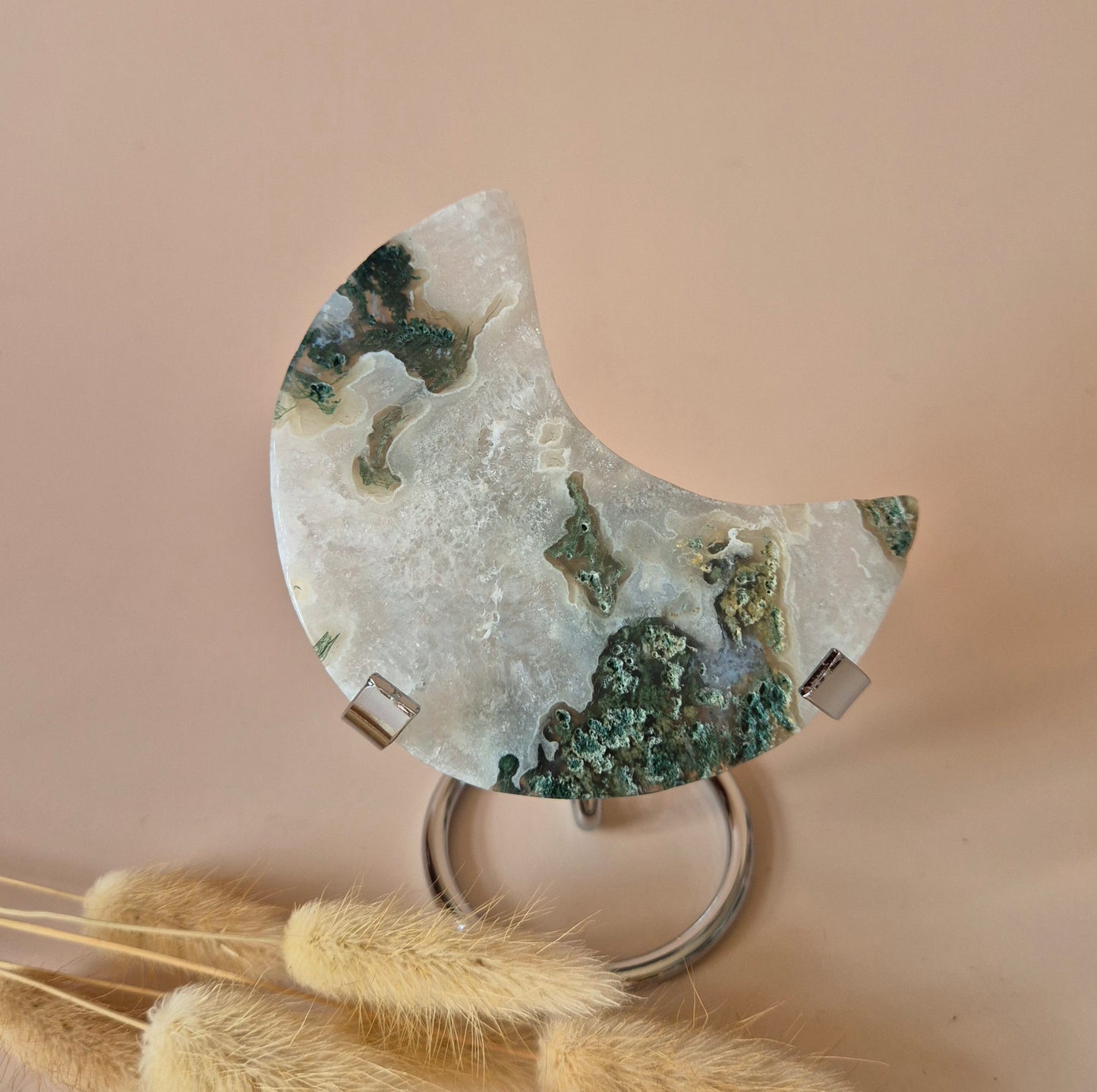 XL Edelsteen Mosagaat Maan op Standaard (Druzy & Patronen) #165 - 137g