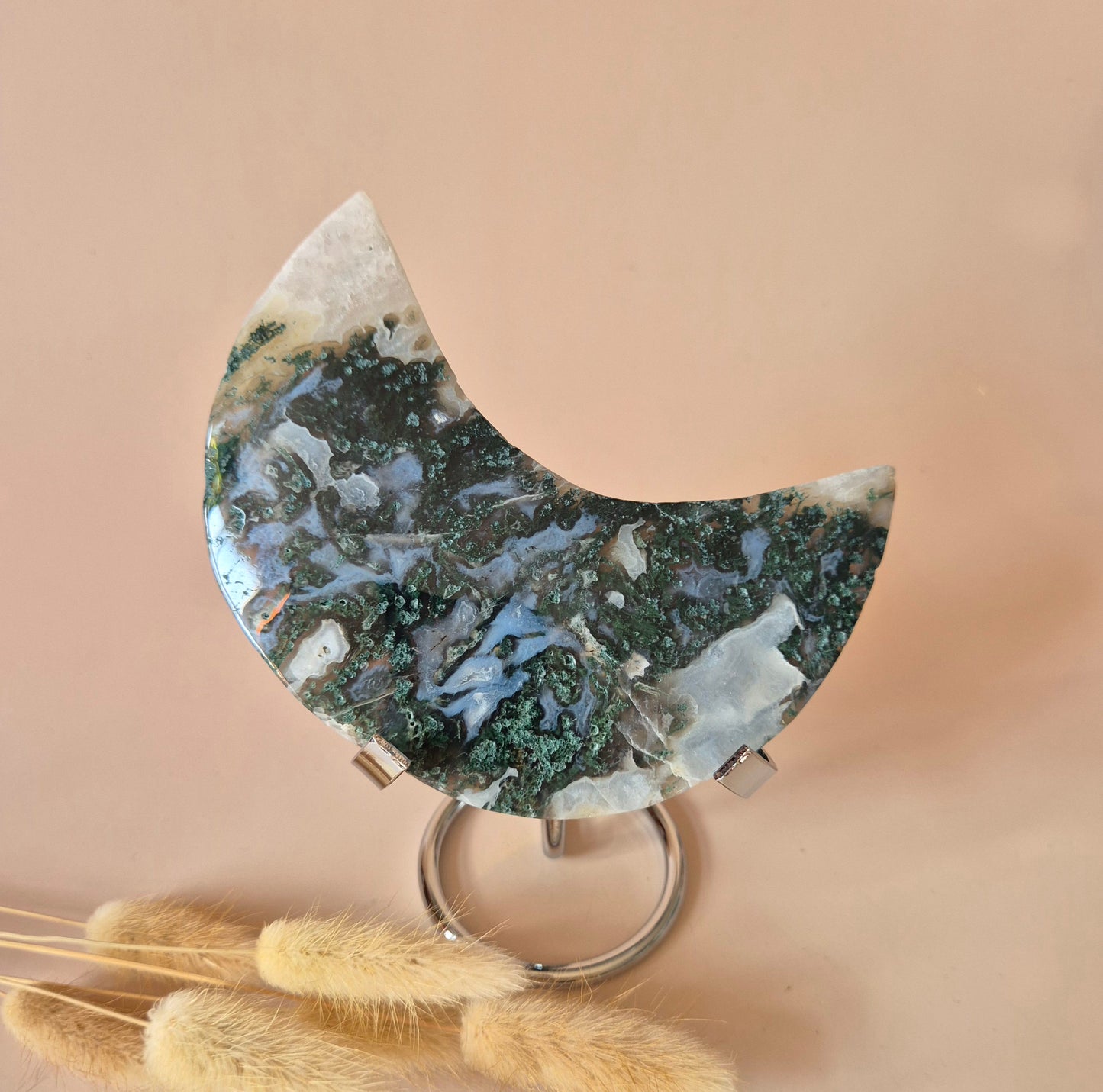 XL Edelsteen Mosagaat Maan op Standaard (Druzy & Patronen) #171 - 286g