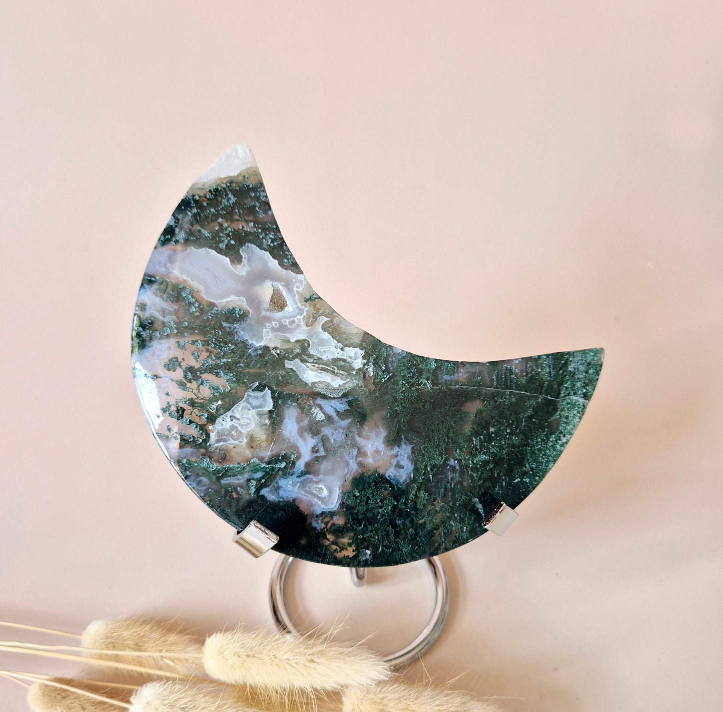 XL Edelsteen Mosagaat Maan op Standaard (Druzy & Patronen) #172 - 260g
