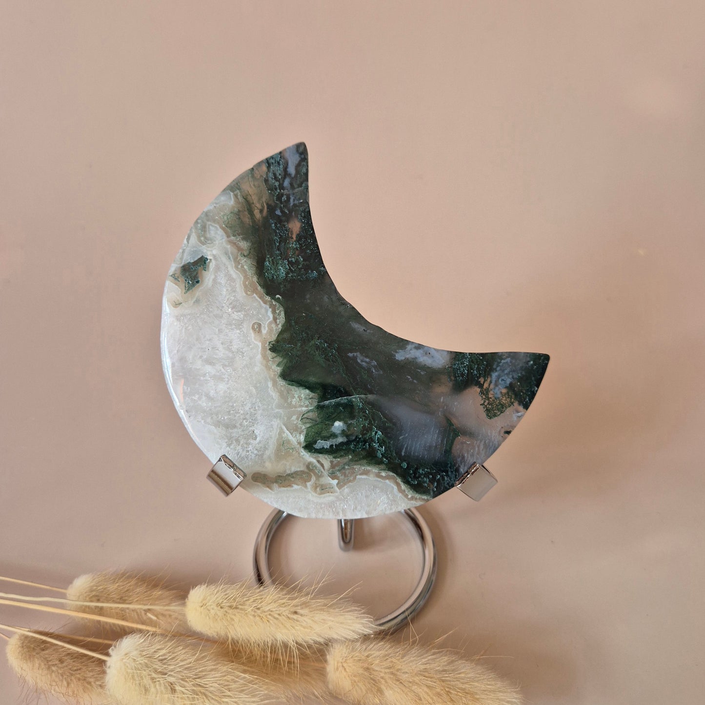 XL Edelsteen Mosagaat Maan op Standaard (Druzy & Patronen) #174 - 193g