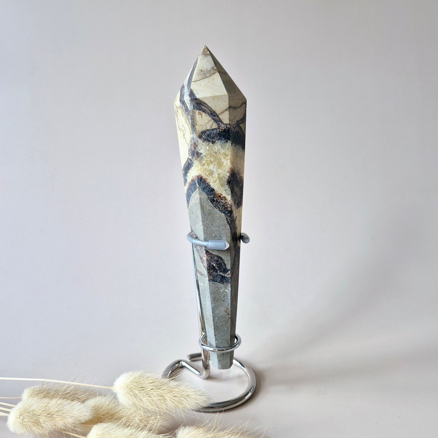 Edelsteen Septarian Scepter Wand op standaard (ca. 18–20 cm)