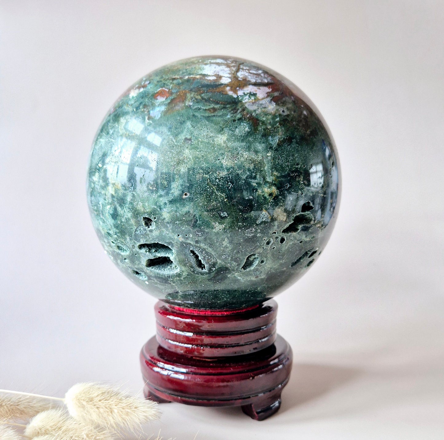Crystal Gemstone Ball Moss Agate Druzy sphere 85mm - #1 834g
