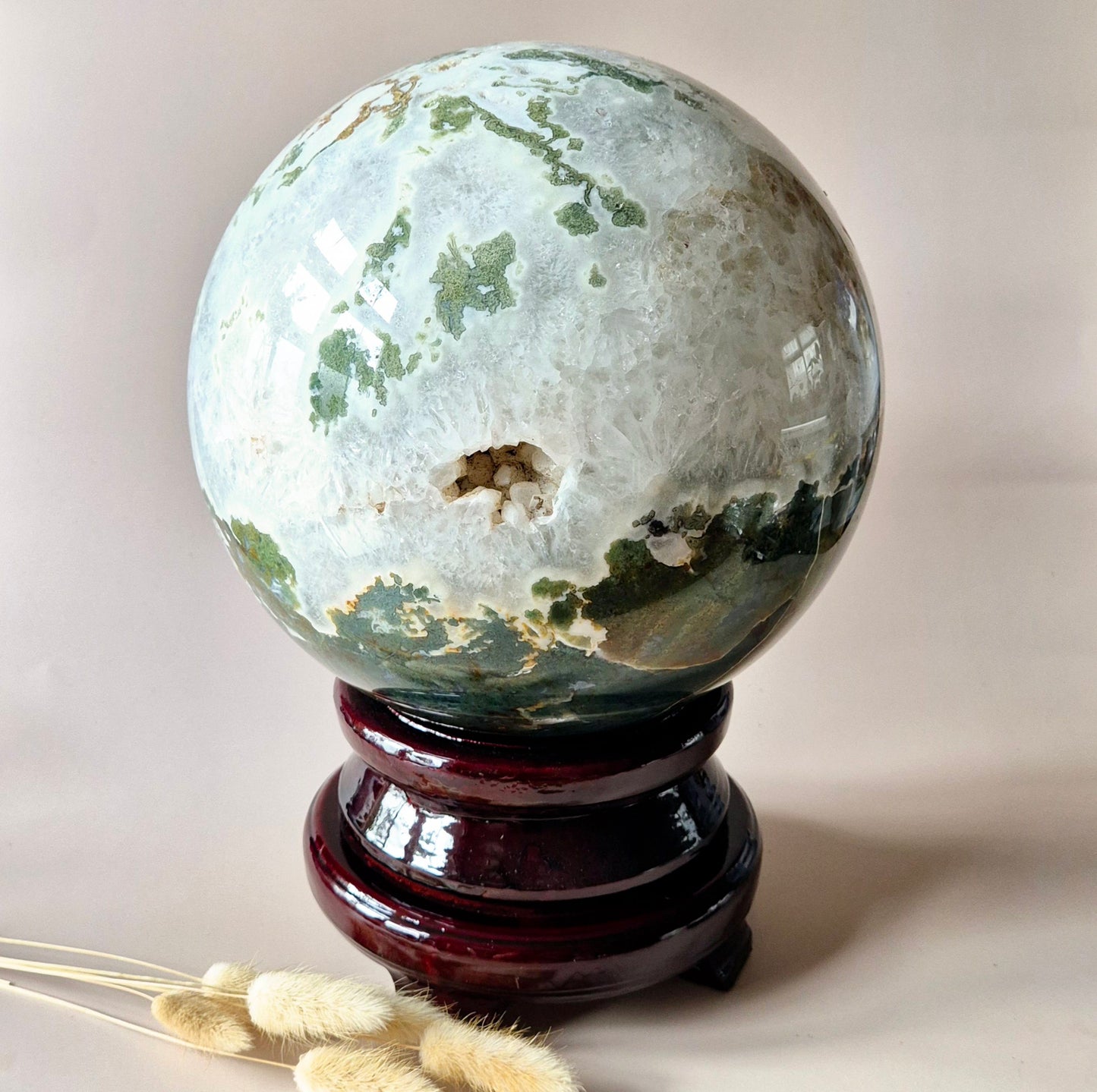 Crystal Gemstone Ball Moss Agate Druzy sphere 85mm - #1 834g