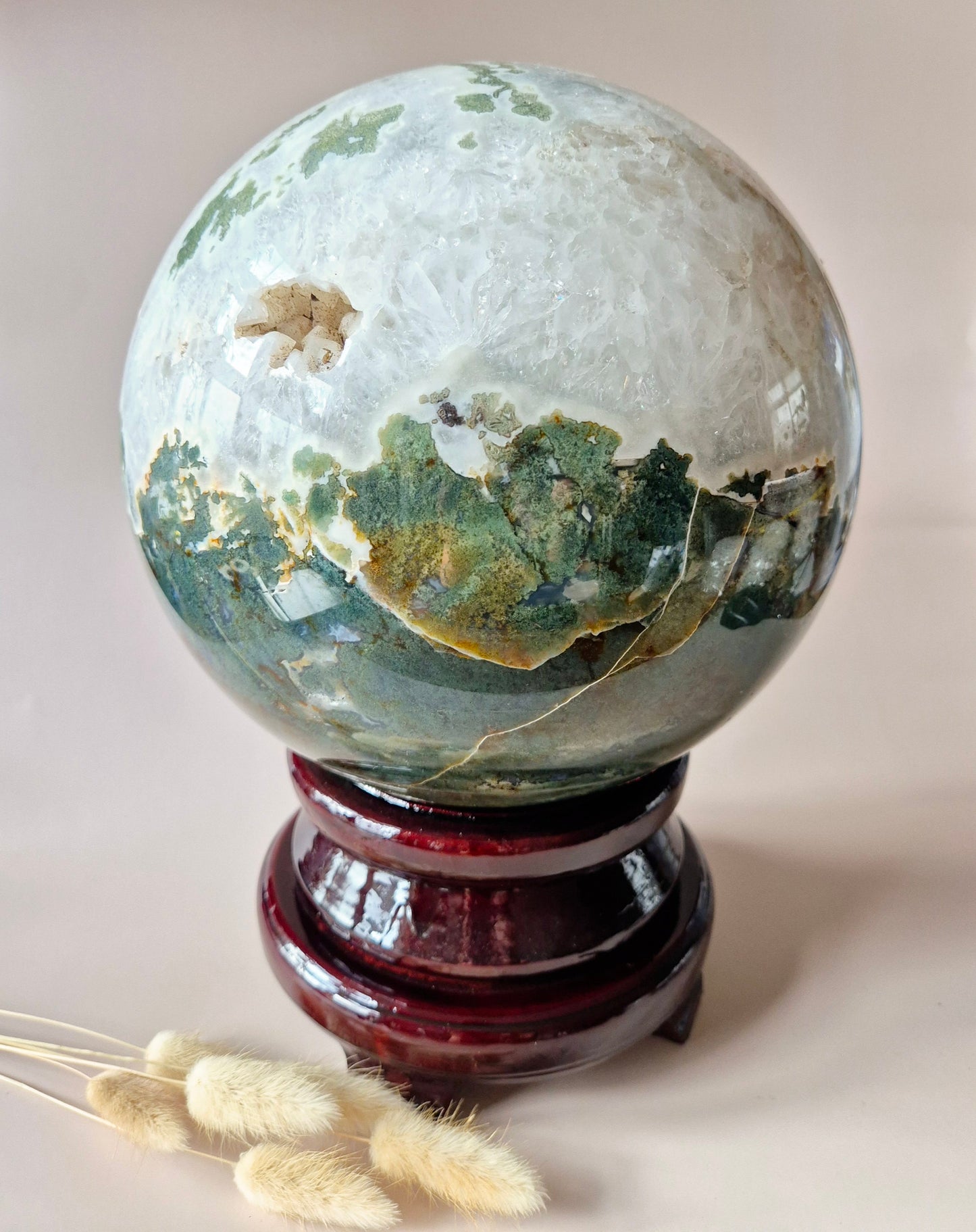 Crystal Gemstone Ball Moss Agate Druzy sphere 85mm - #1 834g