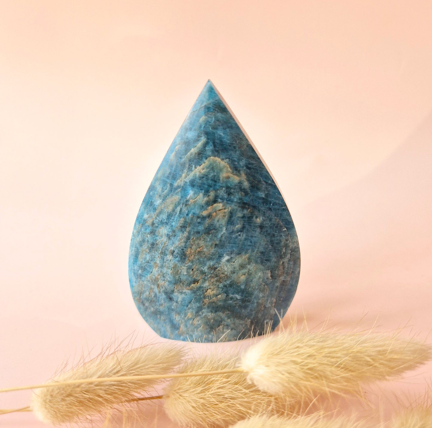 Blue Apatite - Teardrop Drop Standing Gemstone Crystal Flame Blue Apatite