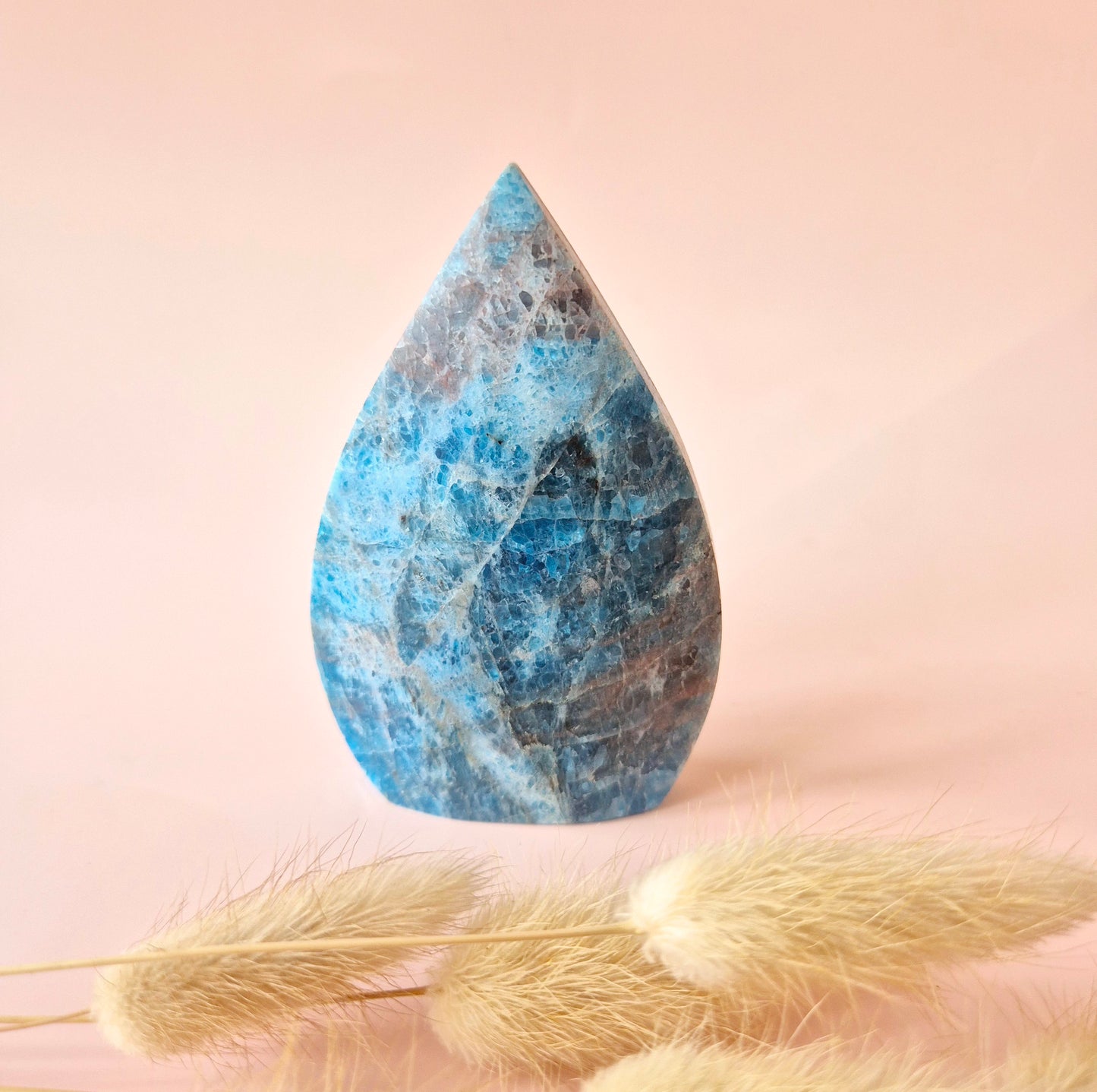 Blue Apatite - Teardrop Drop Standing Gemstone Crystal Flame Blue Apatite