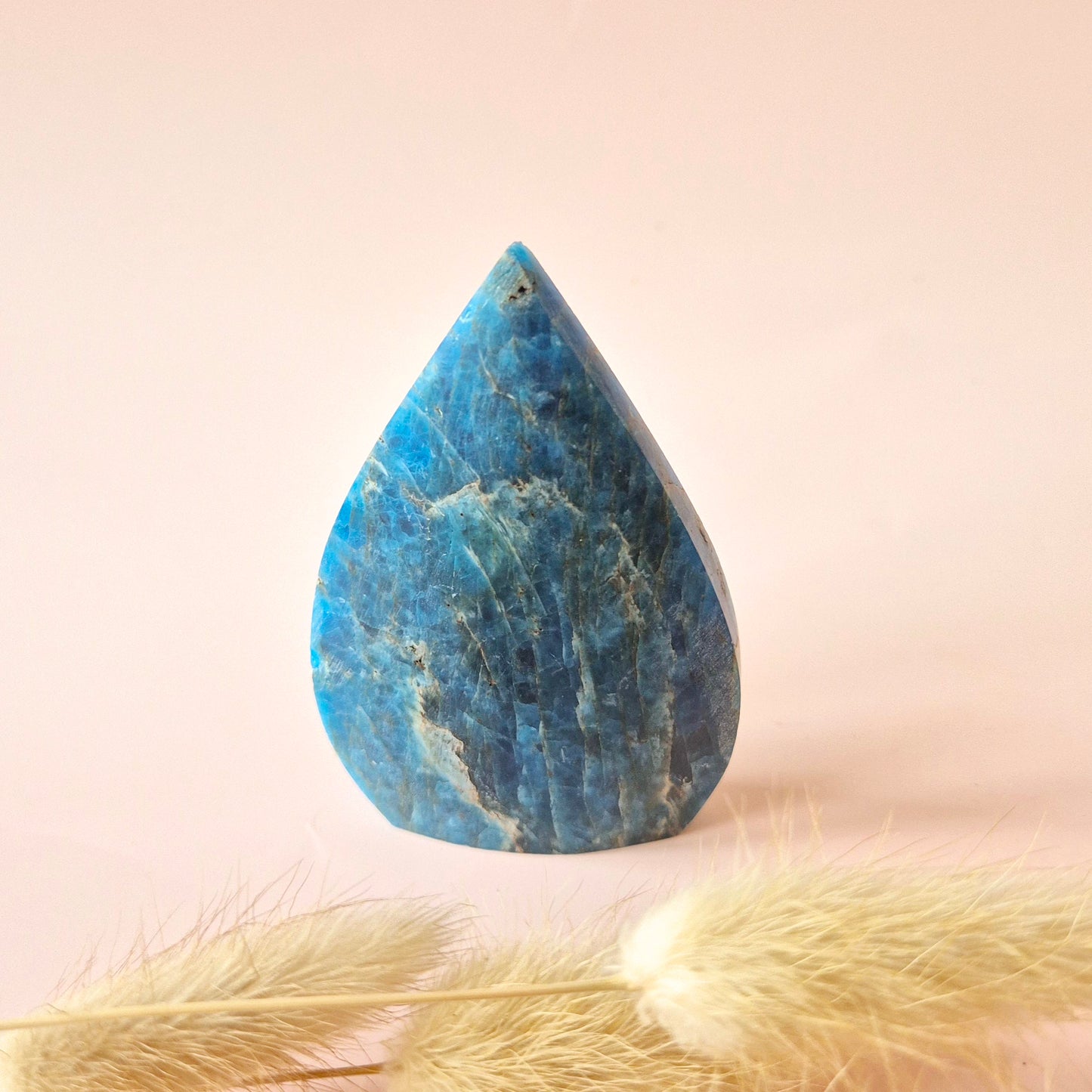 Blue Apatite - Teardrop Drop Standing Gemstone Crystal Flame Blue Apatite