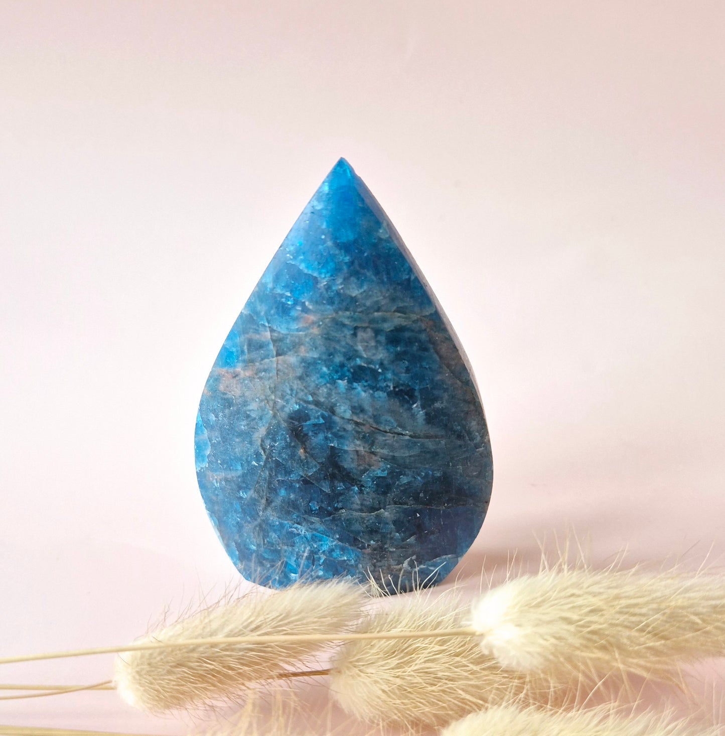 Blue Apatite - Teardrop Drop Standing Gemstone Crystal Flame Blue Apatite