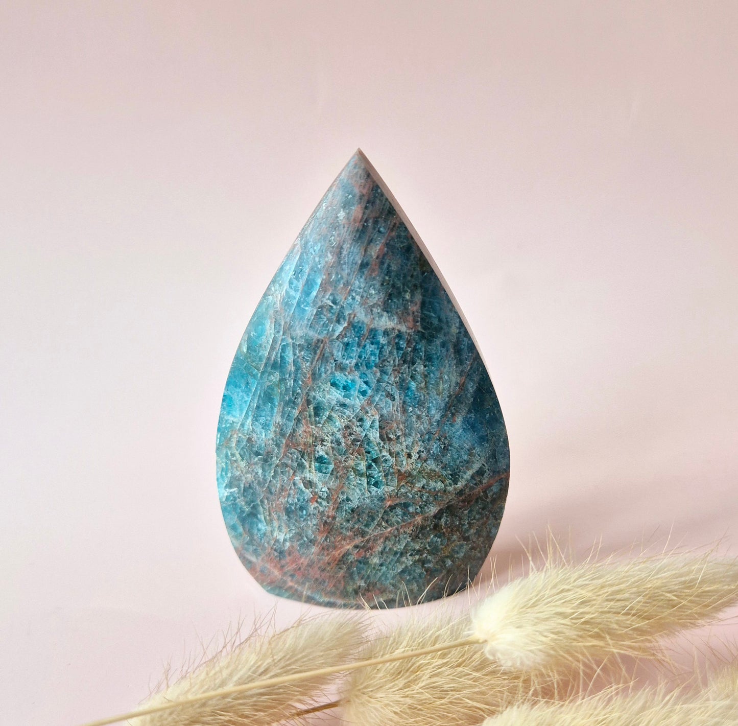 Blue Apatite - Teardrop Drop Standing Gemstone Crystal Flame Blue Apatite