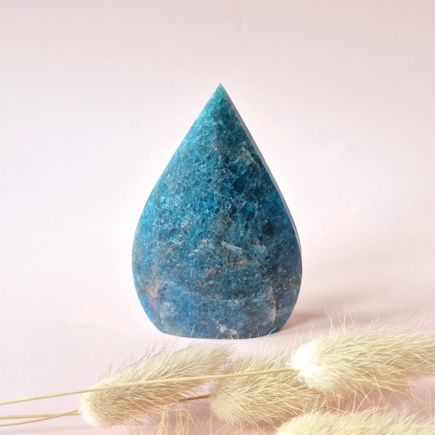 Blue Apatite - Teardrop Drop Standing Gemstone Crystal Flame Blue Apatite