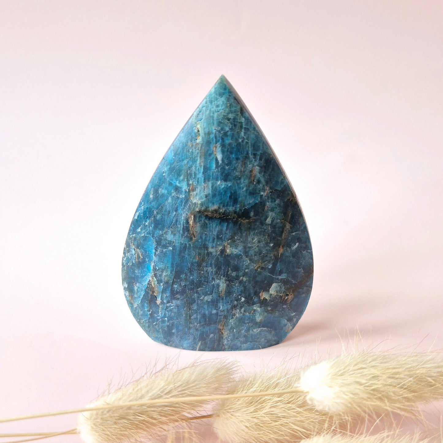 Blue Apatite - Teardrop Drop Standing Gemstone Crystal Flame Blue Apatite