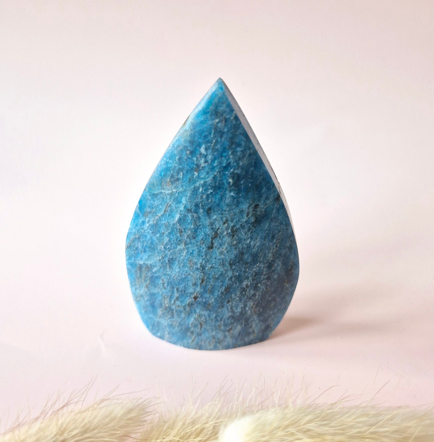 Blue Apatite - Teardrop Drop Standing Gemstone Crystal Flame Blue Apatite