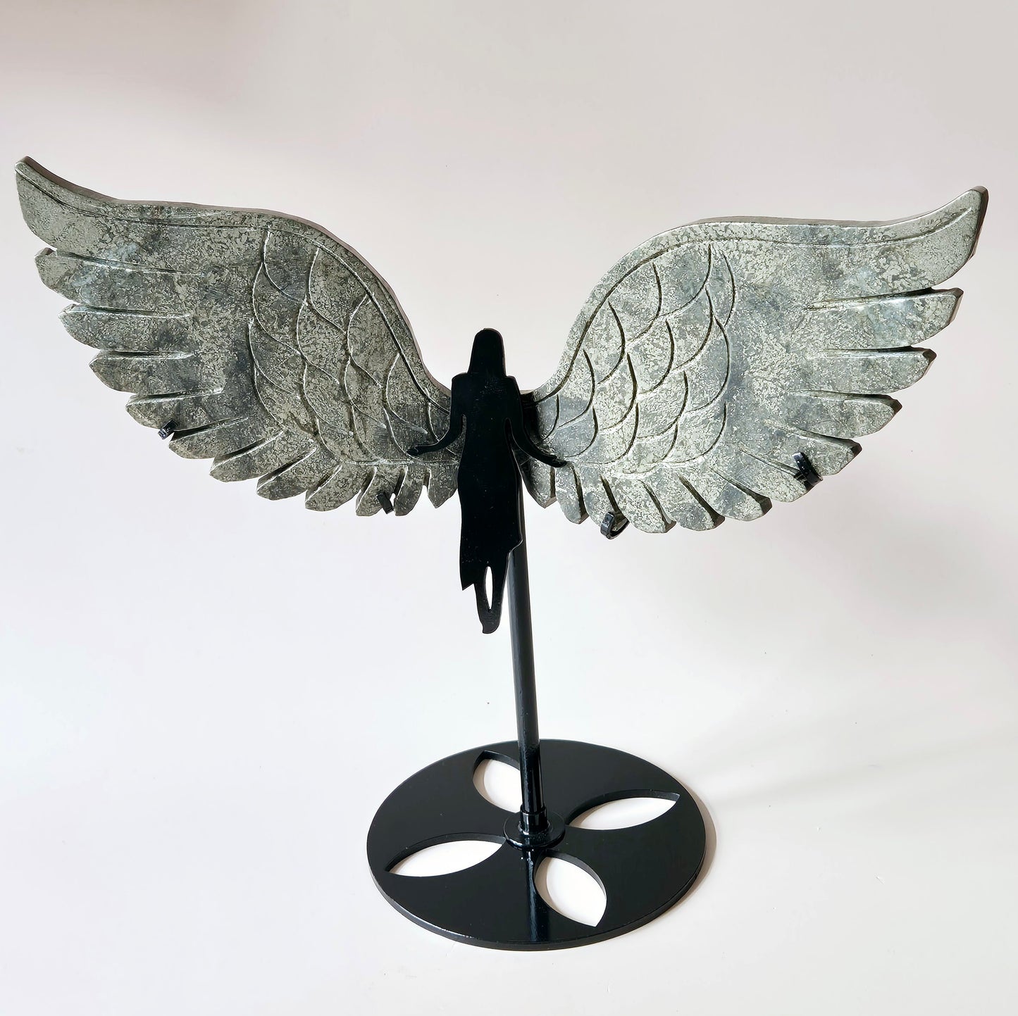 Large Druzy Pink Amethyst Gemstone Wings on Gold Metal Stand - #3