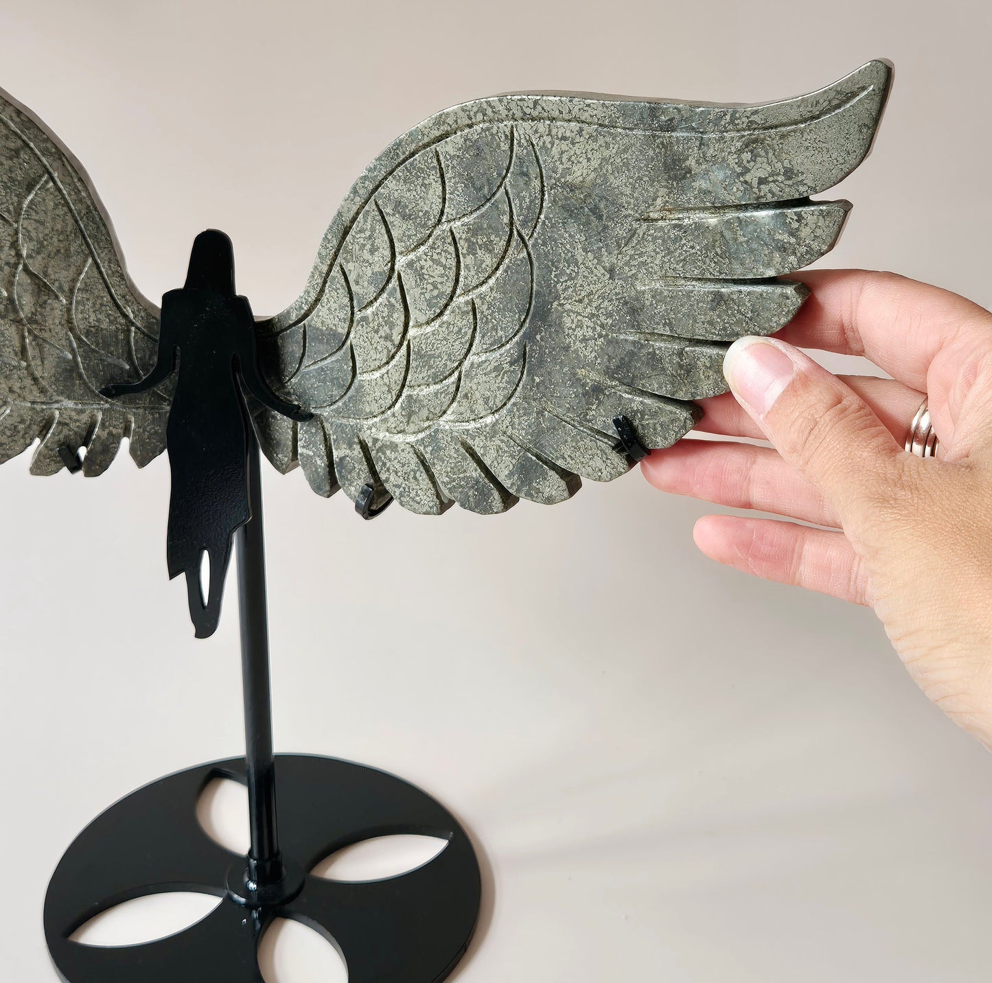Large Druzy Pink Amethyst Gemstone Wings on Gold Metal Stand - #3