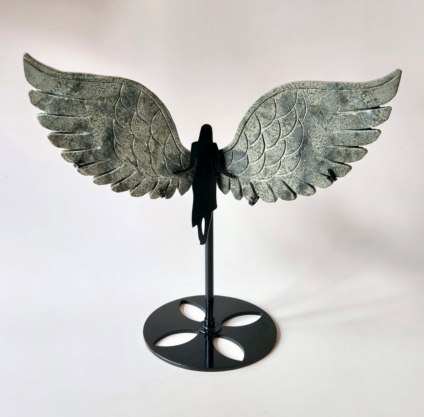 Large Druzy Pink Amethyst Gemstone Wings on Gold Metal Stand - #3