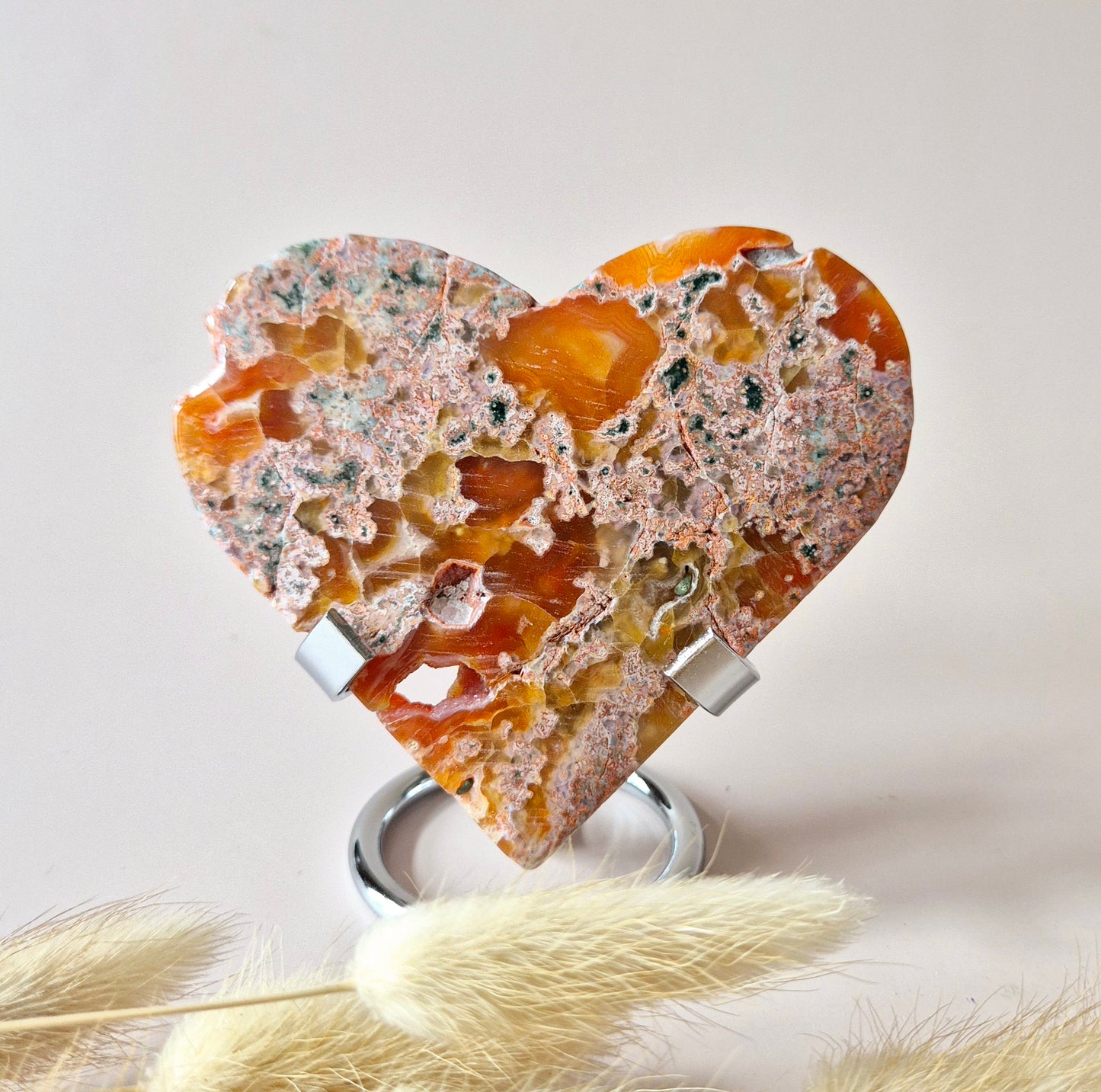 Rotes Druzy-Moosachat-Herz (8-10 cm) – Liebe & Leidenschaft
