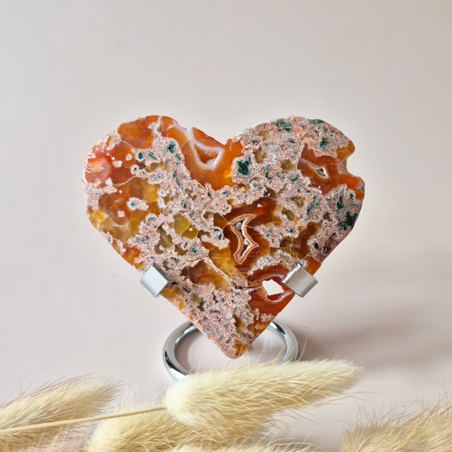 Rotes Druzy-Moosachat-Herz (8-10 cm) – Liebe & Leidenschaft