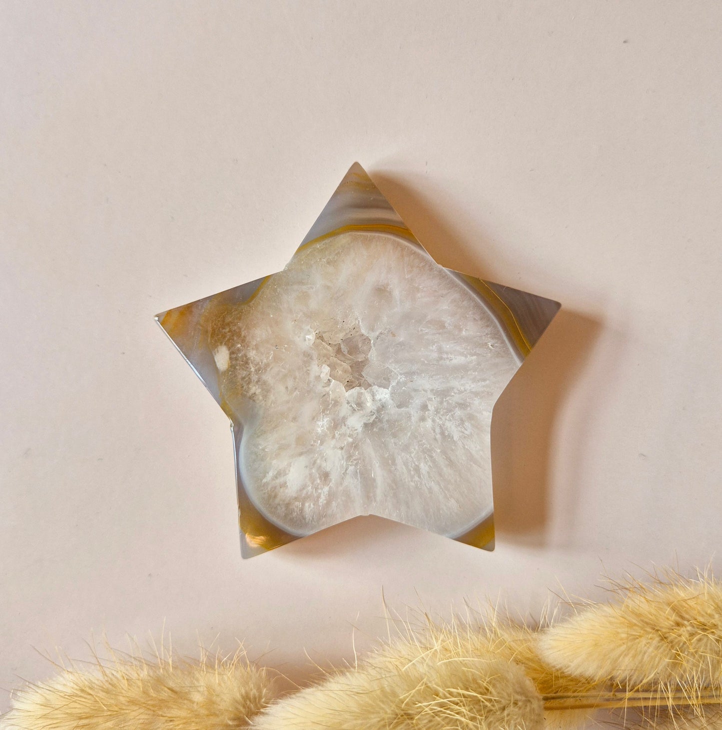 Edelsteen Druzy Grijze Agaat Ster 6-7cm| Kristallen Ster Carving vol Licht & Rust