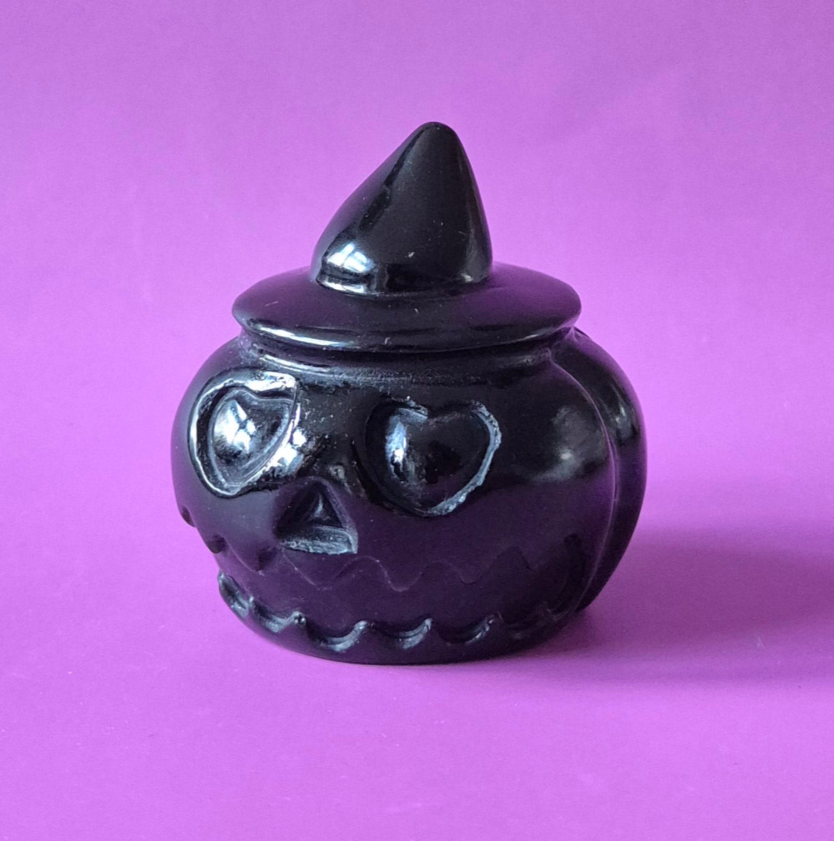 Zwarte Obsidiaan Halloween Pompoen met Hoed – ca. 5 cm - Edelsteen Decoratie