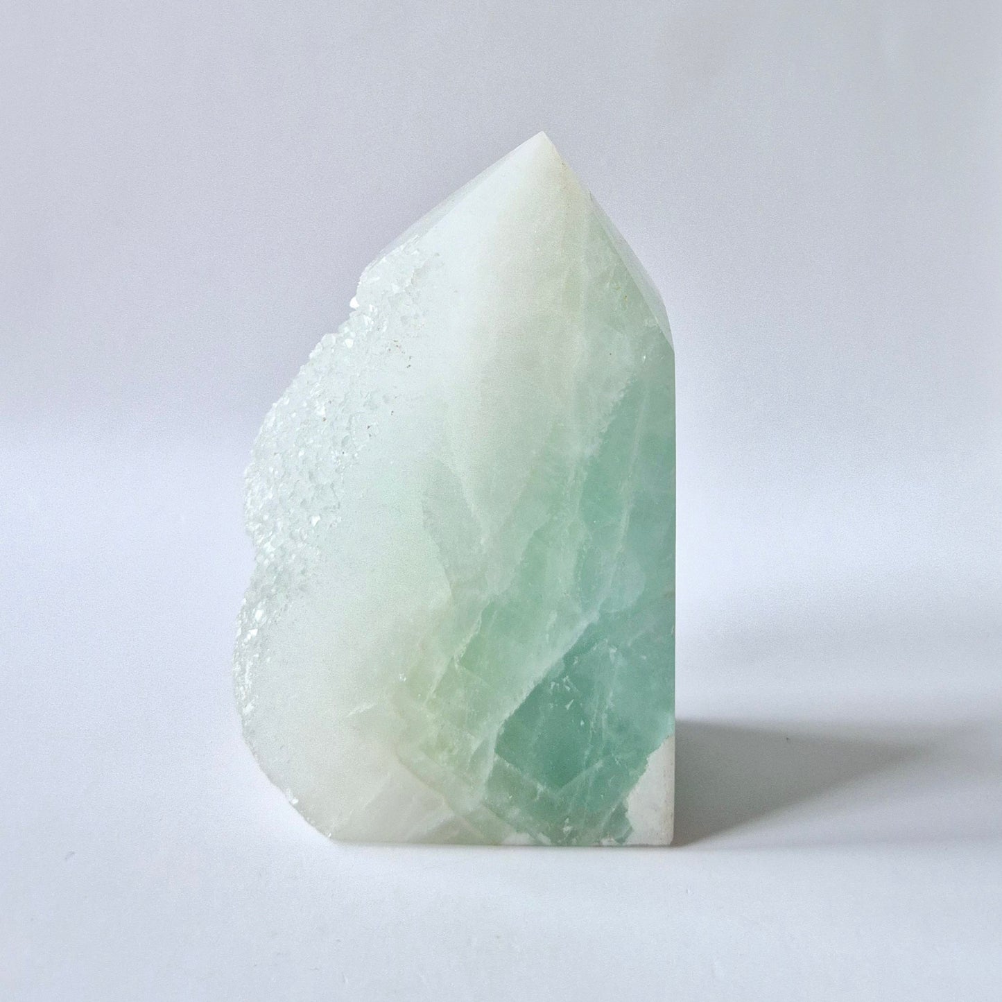 Groene Fluoriet Punt – Ruw & Gepolijst | Uniek Druzy Stuk 450 gram