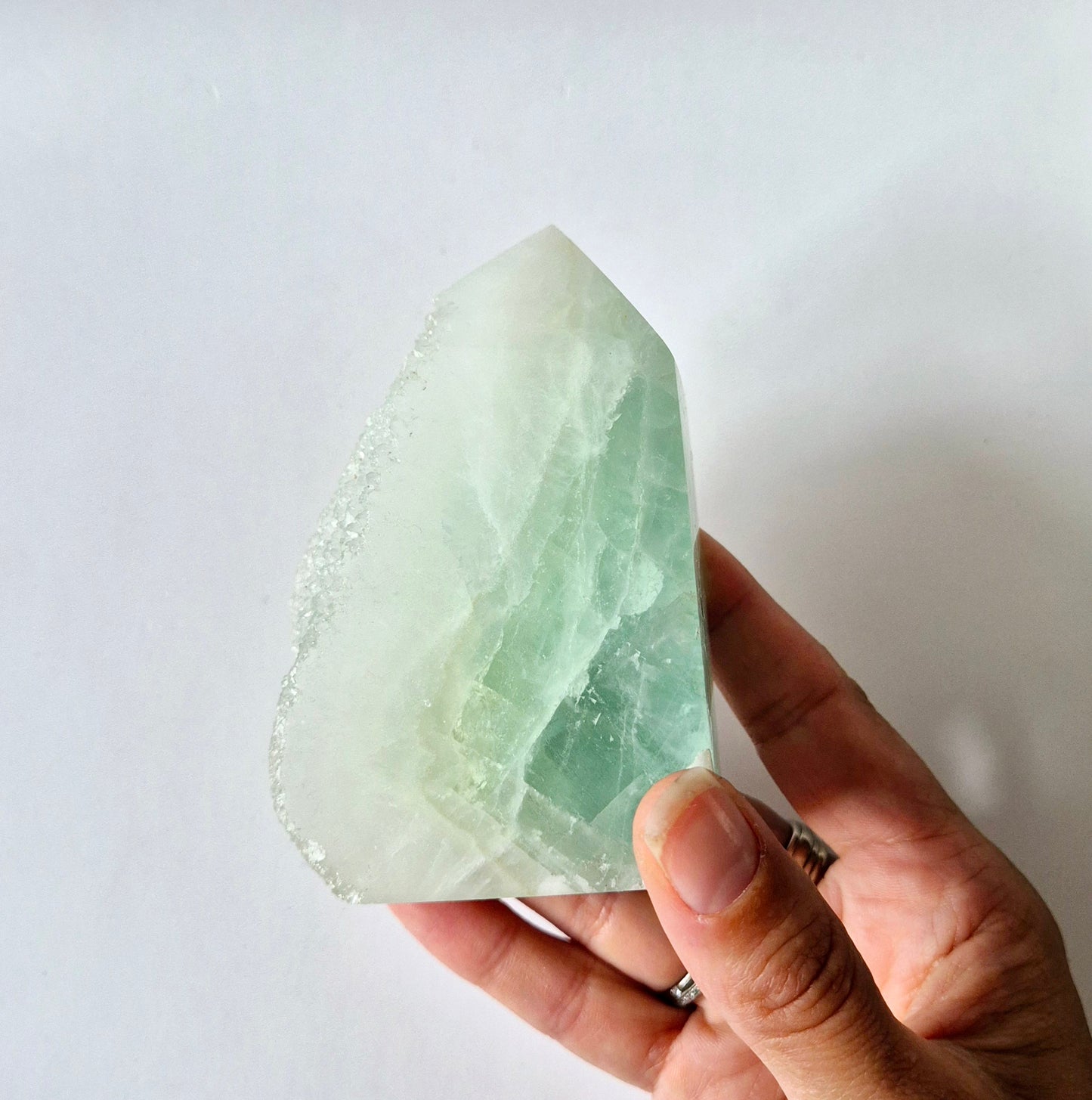 Groene Fluoriet Punt – Ruw & Gepolijst | Uniek Druzy Stuk 450 gram