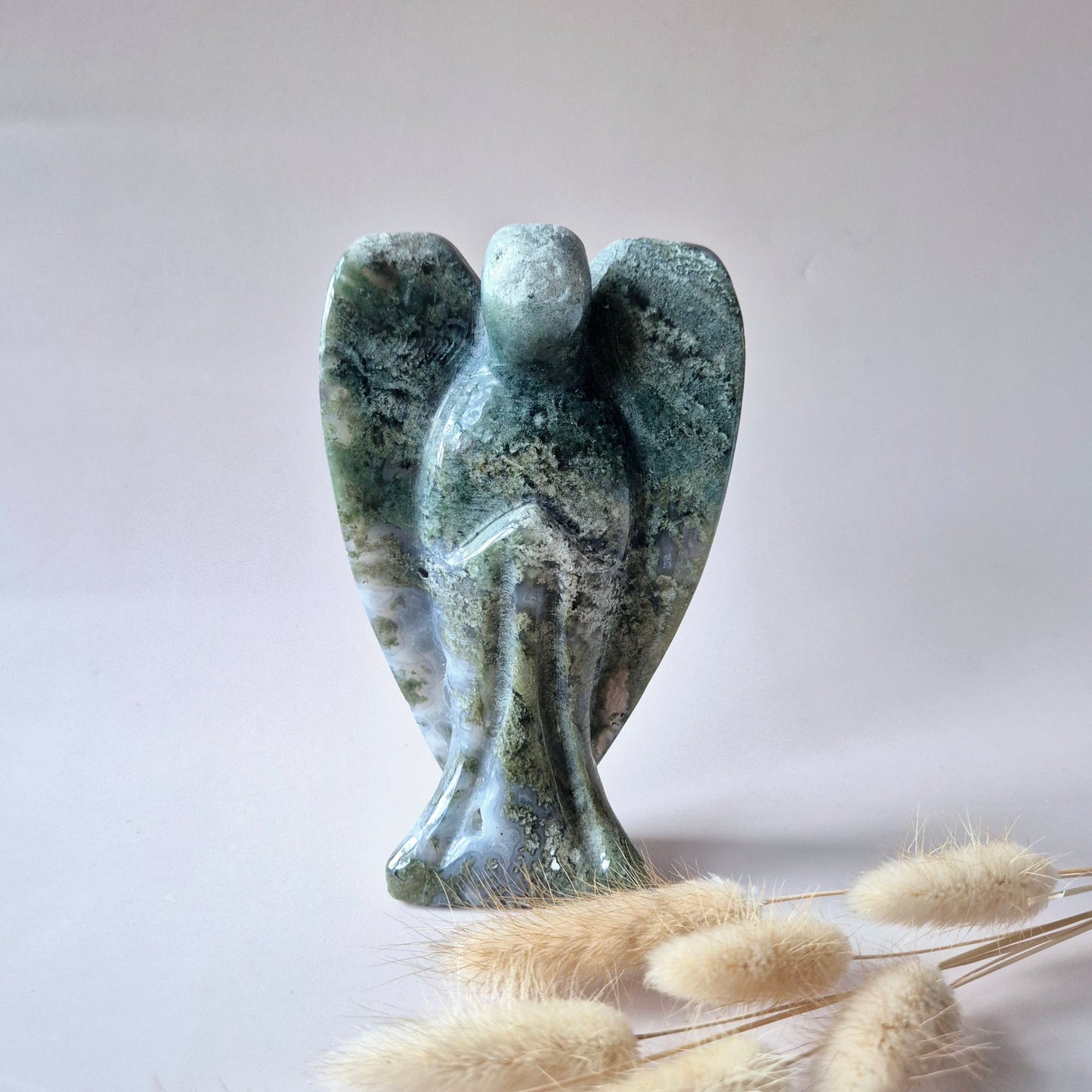 Edelstein Druzy Moosachat Herz auf Metallständer – Nr. 93 230 Gramm