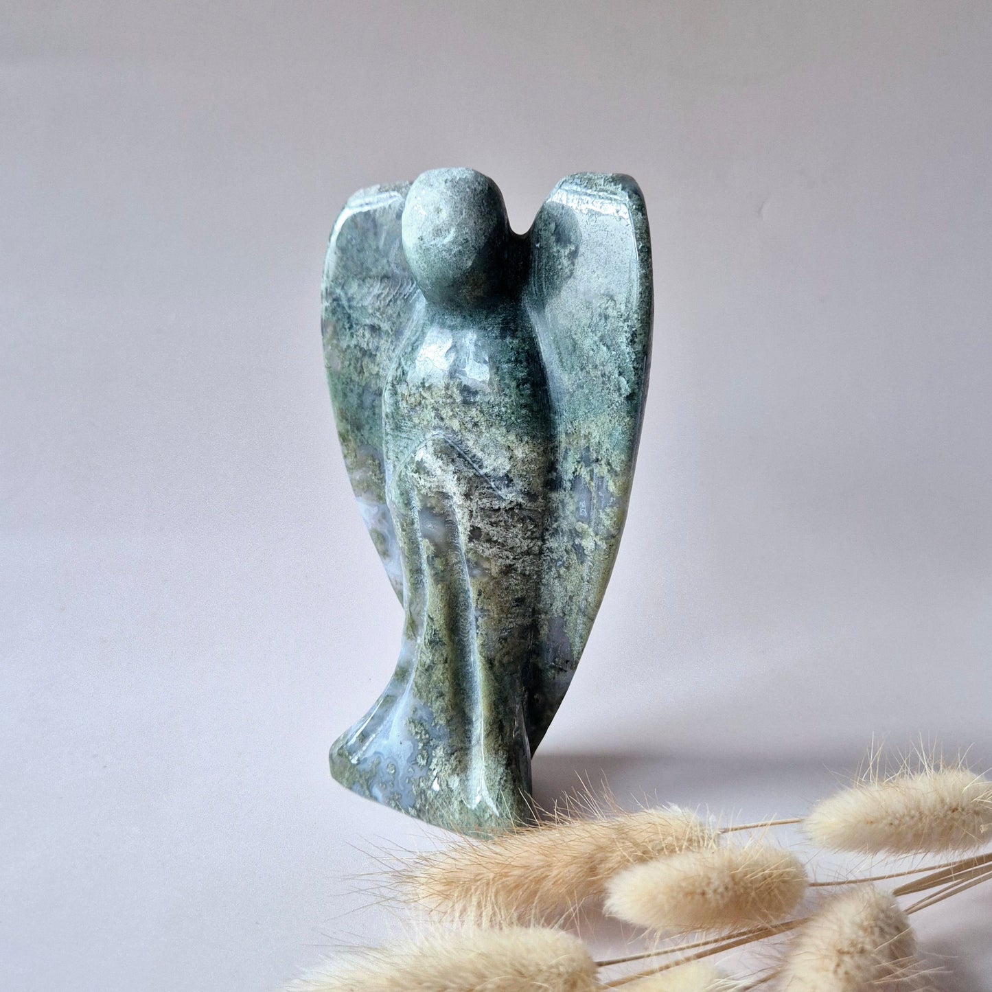 Edelstein Druzy Moosachat Herz auf Metallständer – Nr. 93 230 Gramm