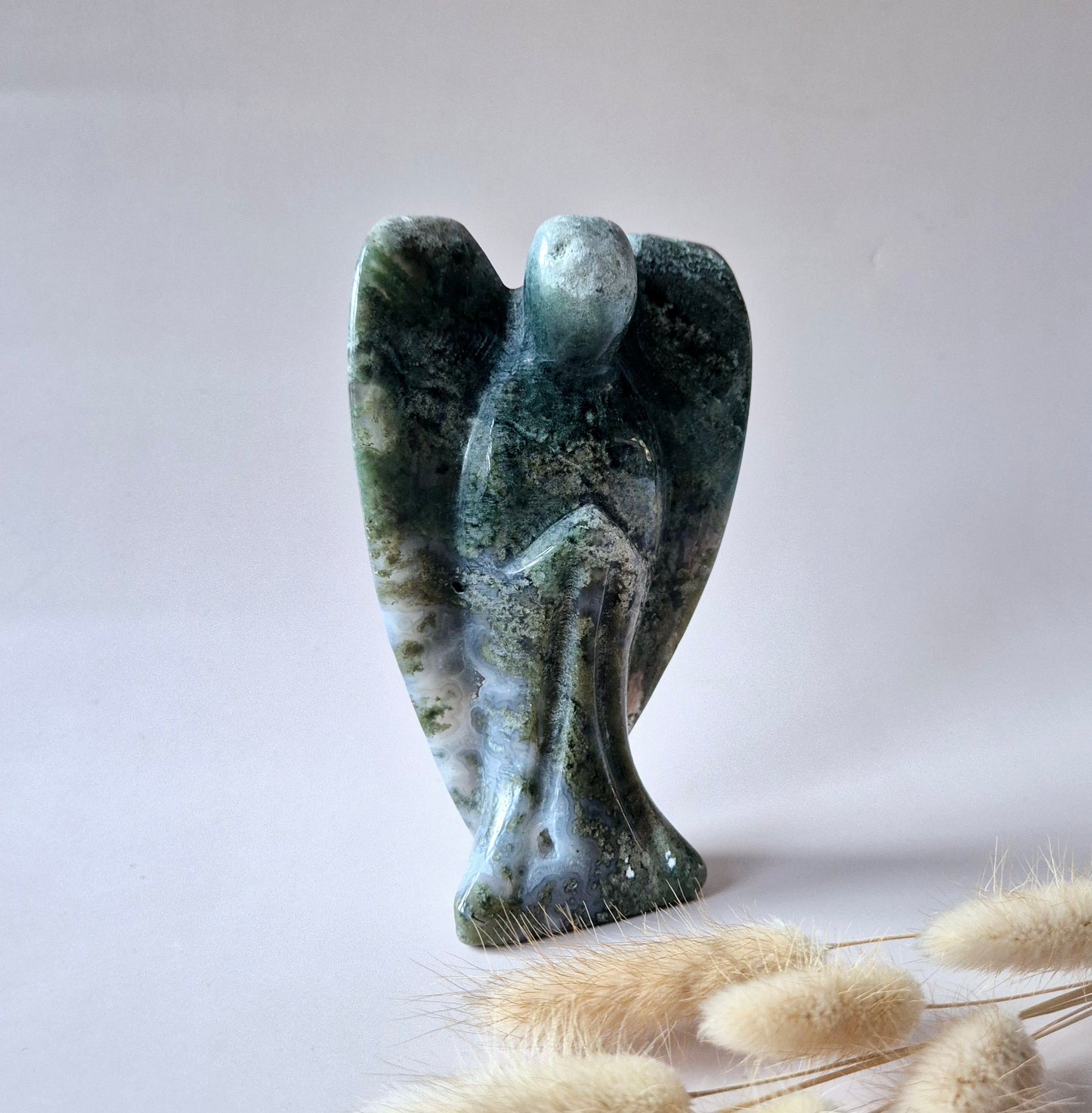 Edelstein Druzy Moosachat Herz auf Metallständer – Nr. 93 230 Gramm
