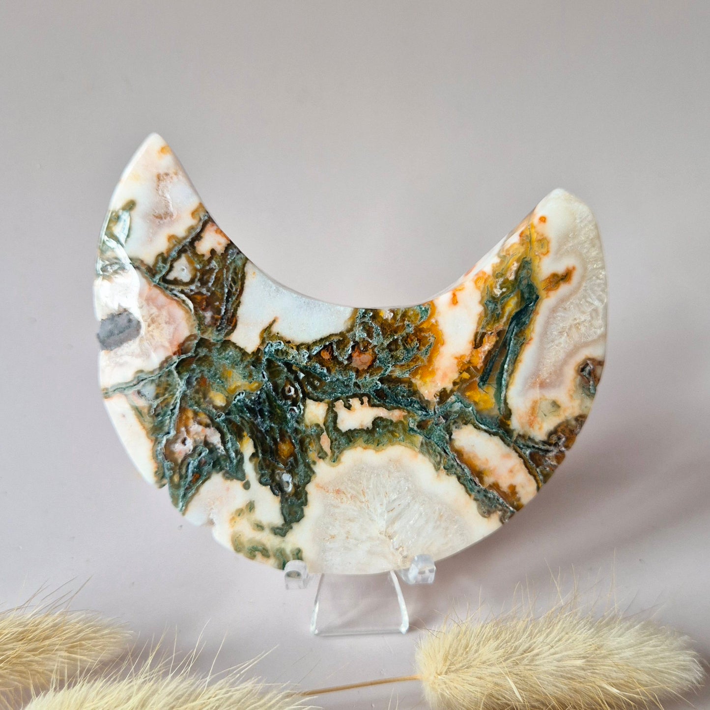 Rode Druzy Mosagaat Maan (8-10 cm) op standaard – #51
