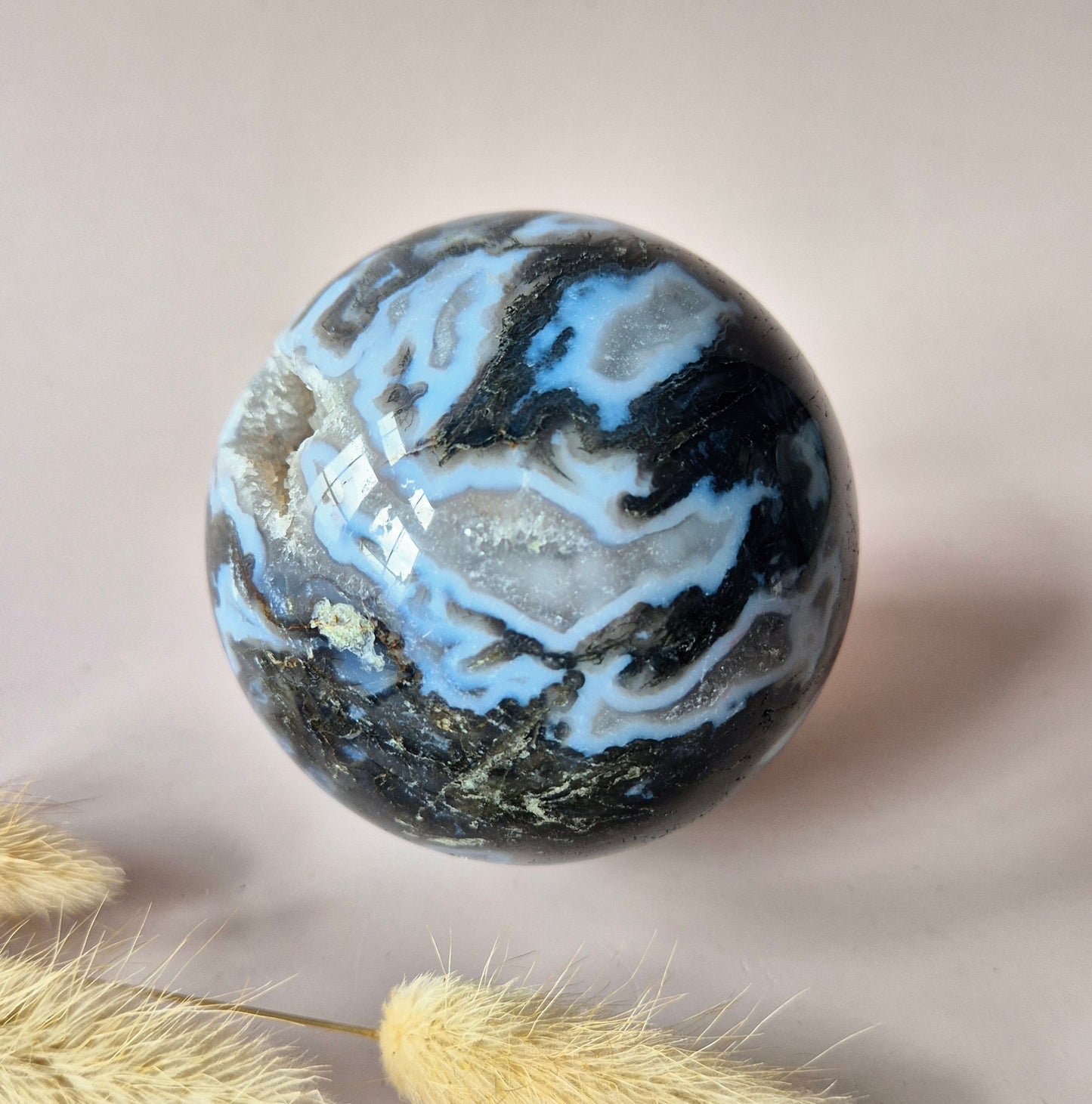 Kristallen Edelsteen Bol Mosagaat Druzy Geode sphere 75mm 530g