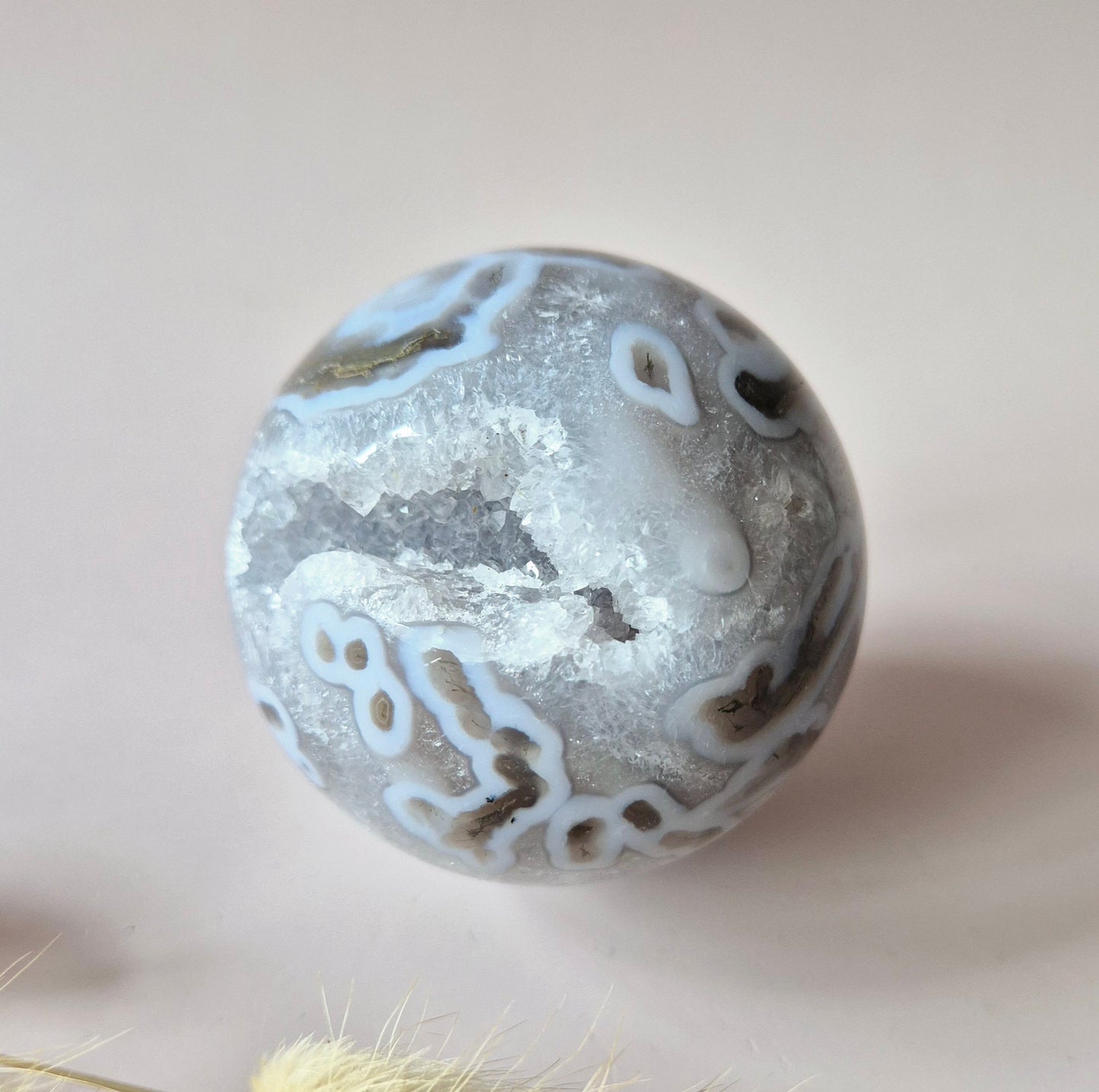 Kristallen Edelsteen Bol Mosagaat Druzy Geode sphere 60mm 285g