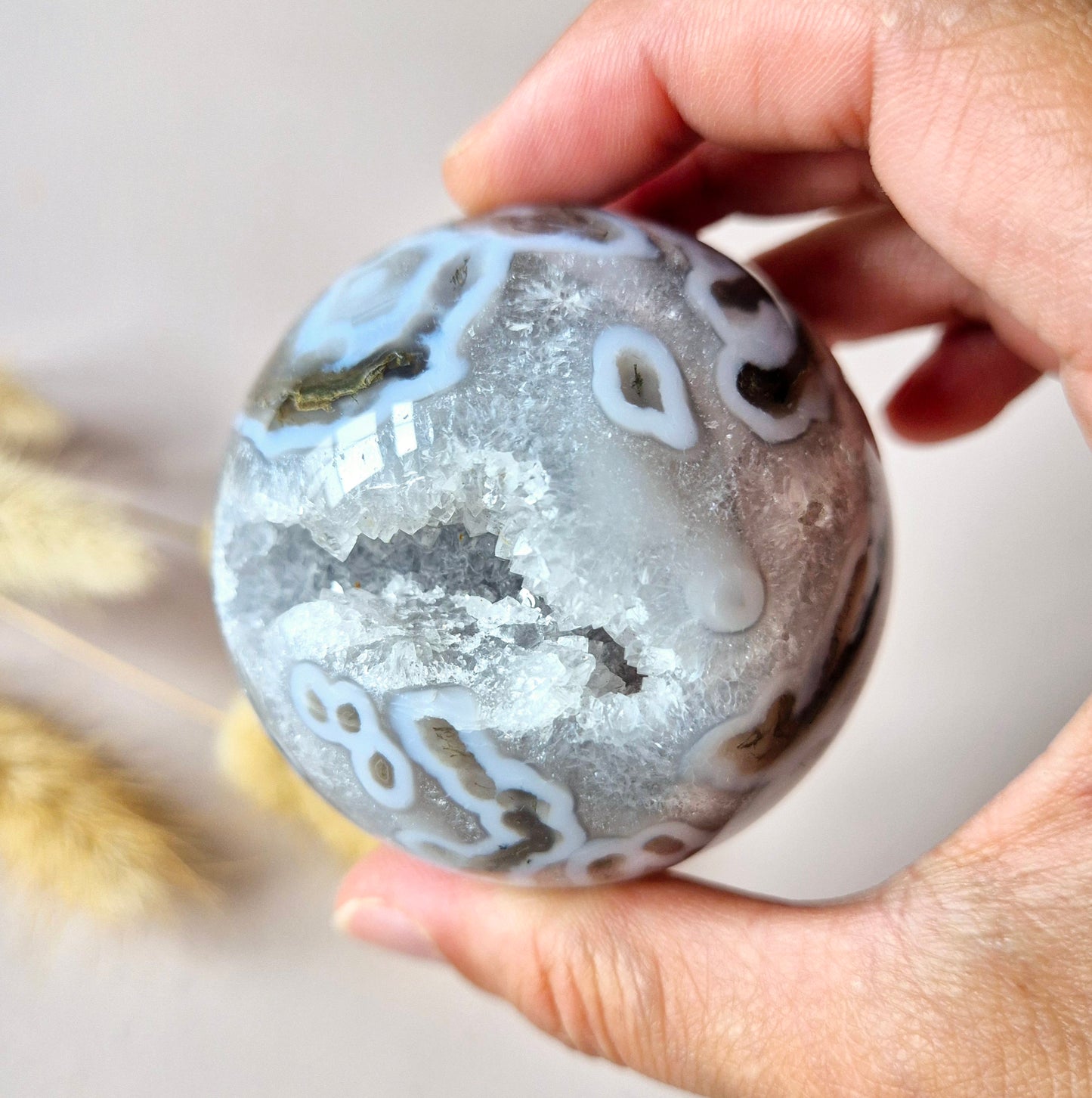 Kristallen Edelsteen Bol Mosagaat Druzy Geode sphere 60mm 285g