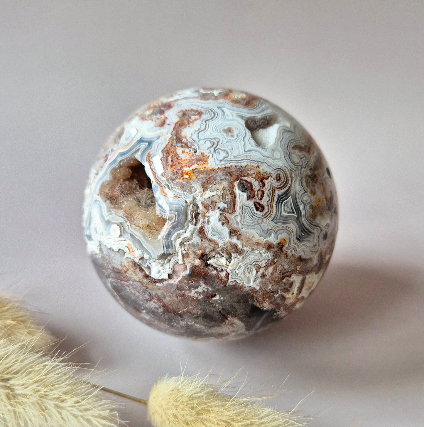 Kristallen Edelsteen Bol Druzy Crazy Mexican Agate sphere 70mm 444g