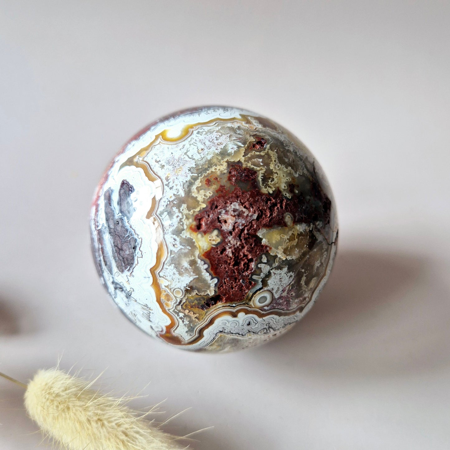 Kristallen Edelsteen Bol Druzy Crazy Mexican Agate sphere 70mm (440g)