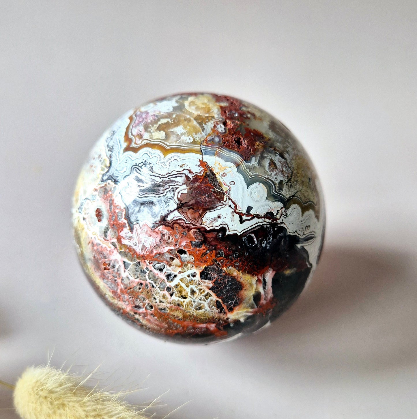 Kristallen Edelsteen Bol Druzy Crazy Mexican Agate sphere 70mm (440g)