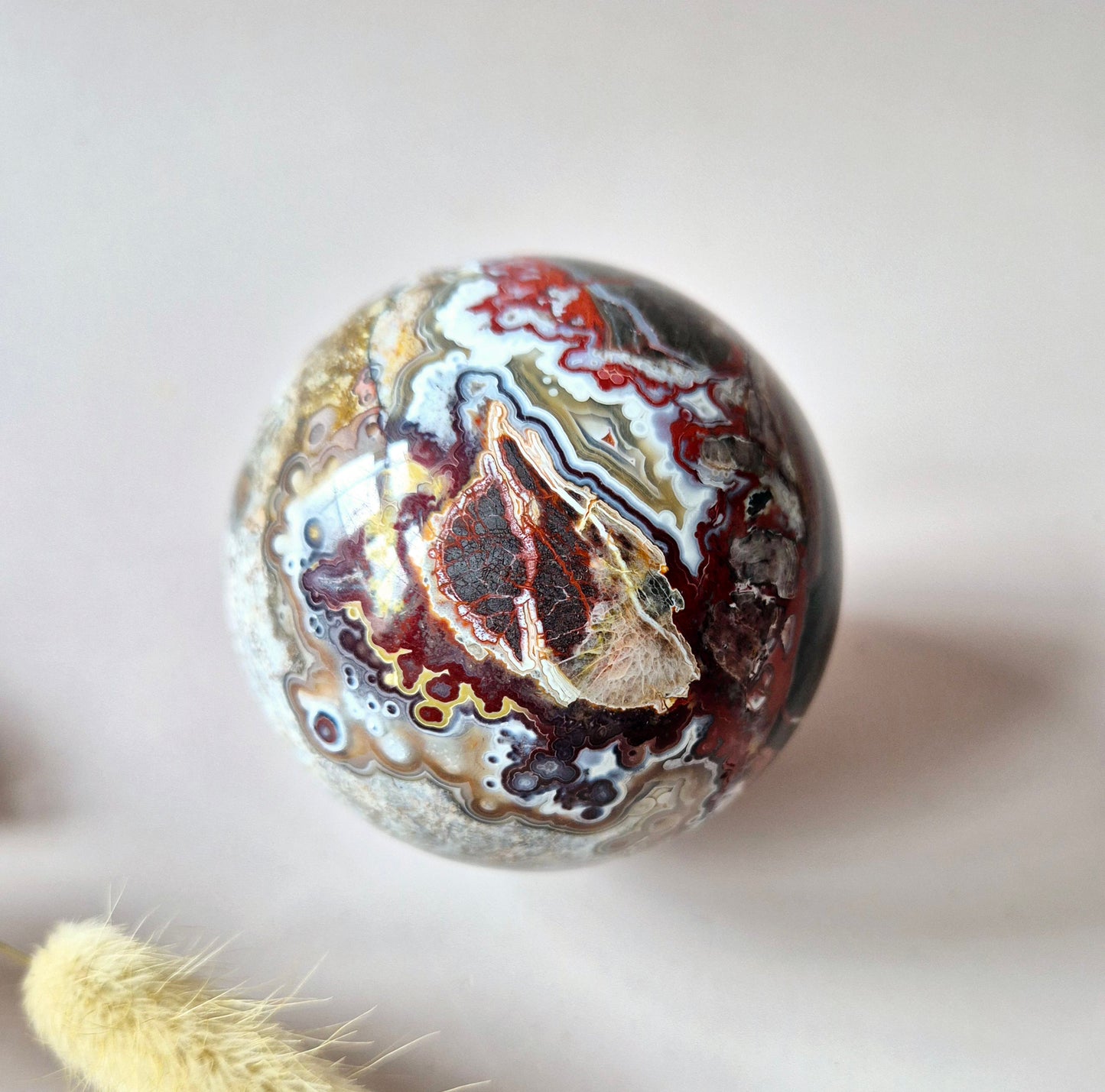 Kristallen Edelsteen Bol Druzy Crazy Mexican Agate sphere 67mm 424g
