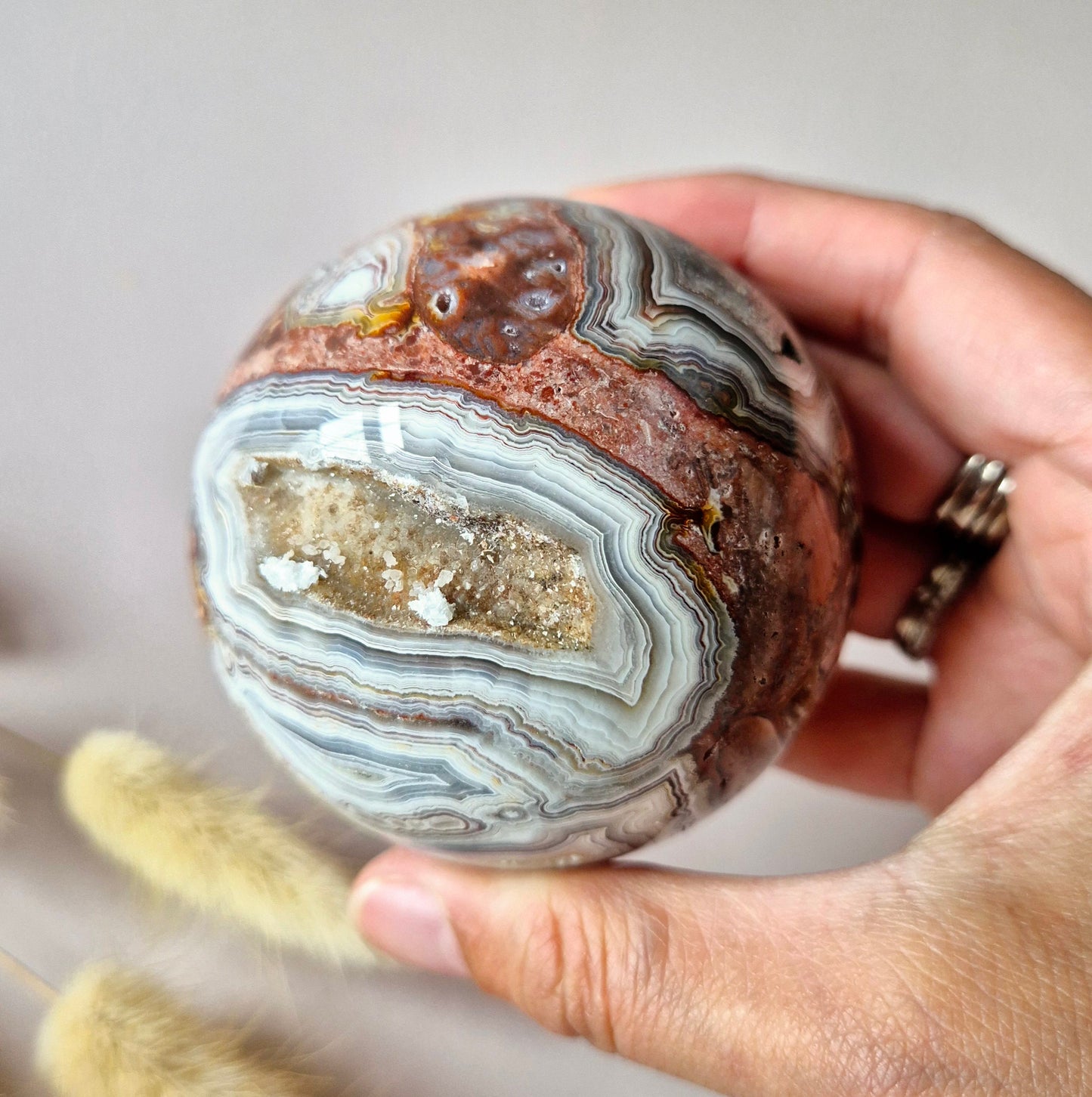 Kristallen Edelsteen Bol Druzy Crazy Mexican Agate sphere 70mm (440g) 2